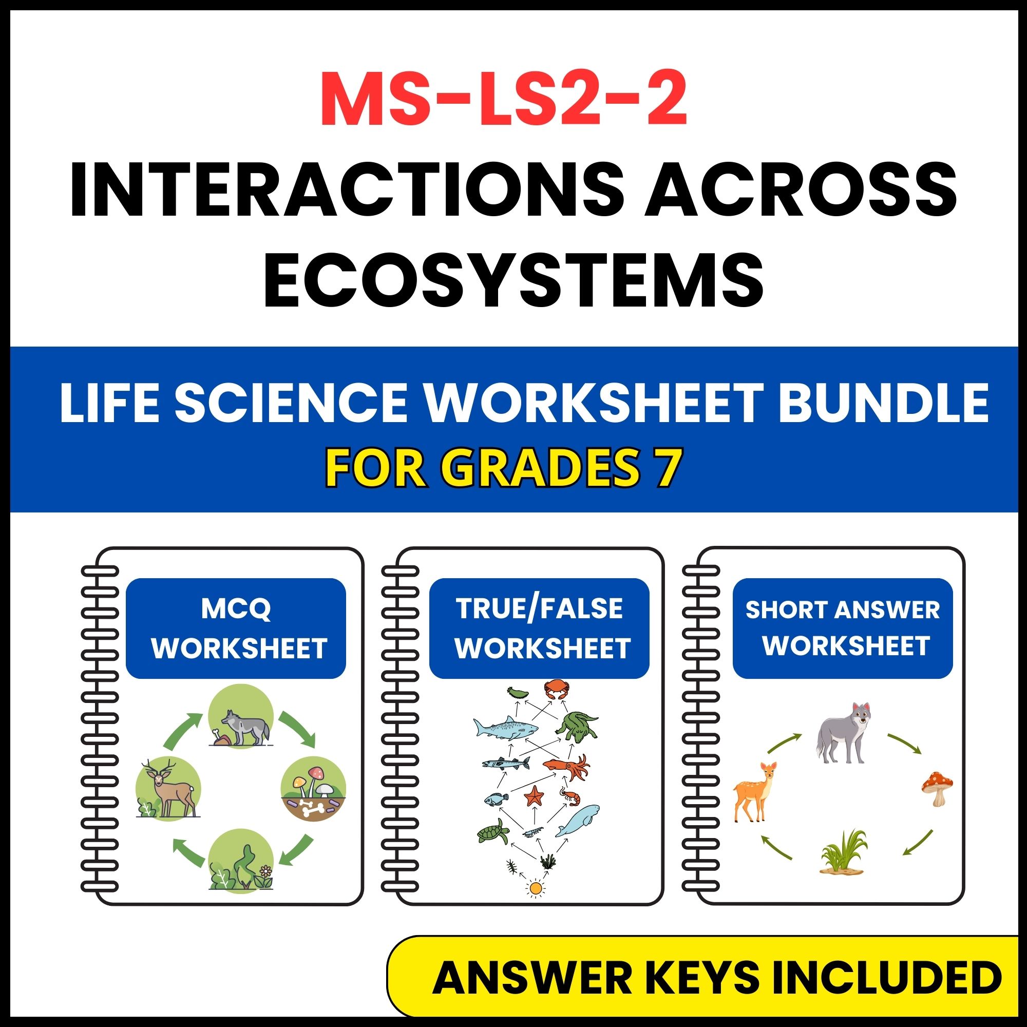 MS NGSS Life Science | Interactions Across Ecosystems | 3 Worksheets | Grade 7