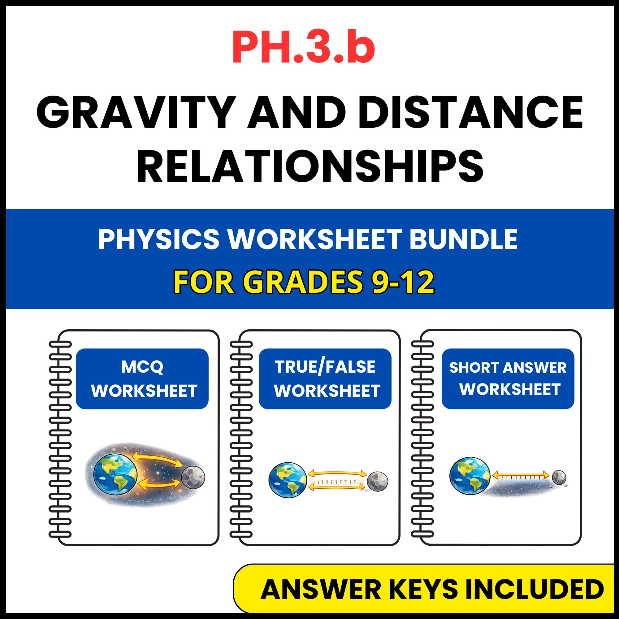 VA SOL Physics | Gravity and Distance Relationships | 3 Worksheets | Grade 9-12