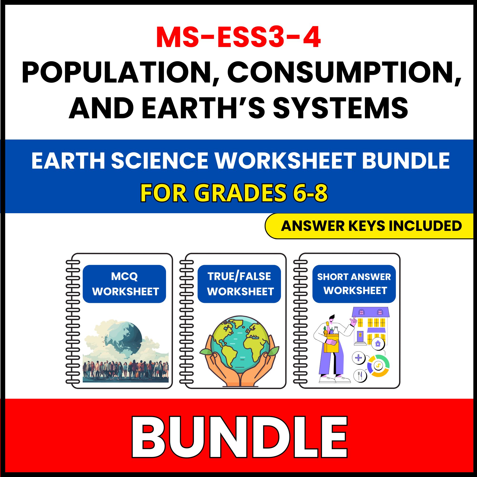 MS NGSS Earth Science | Population | 30 Worksheets BUNDLE | Grade 6-8