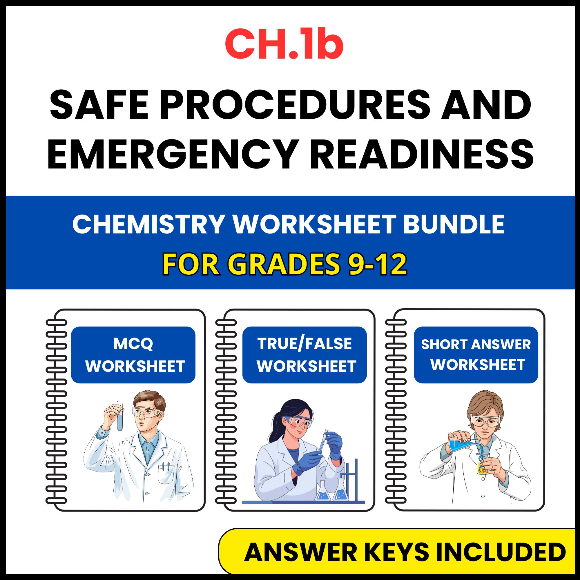VA SOL Chemistry | Safe Procedures and Emergency | 3 Worksheets | Grade 9-12