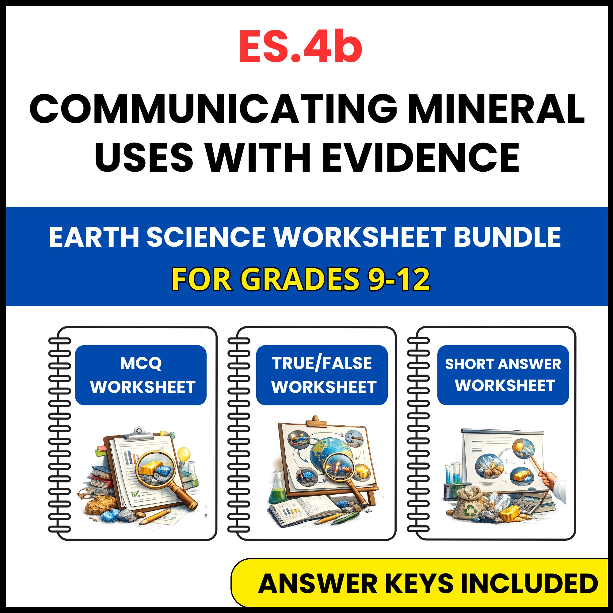 VA SOL Earth Science | Communicating Mineral Uses | 3 Worksheets | Grade 9-12