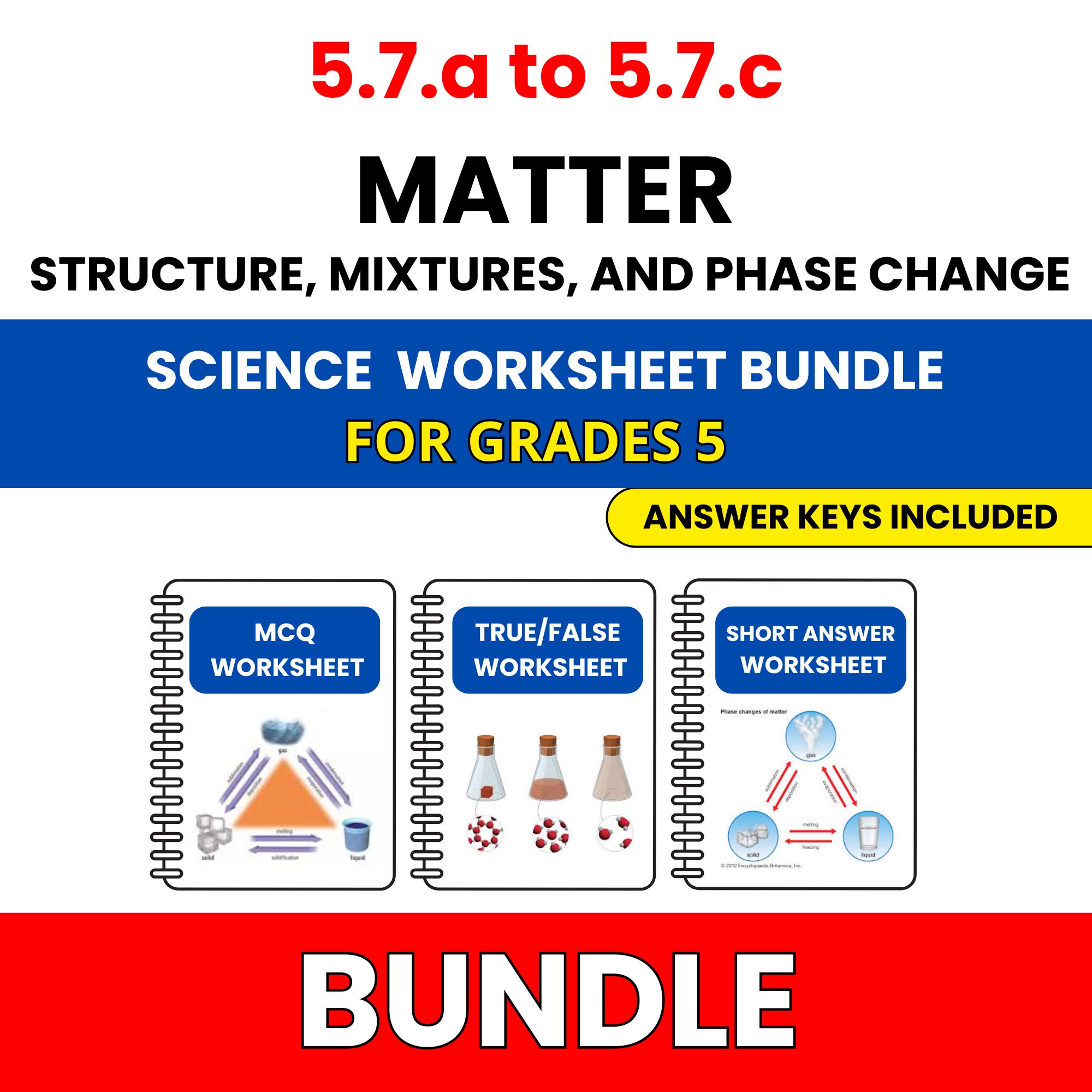 VA SOL Science | Matter Structure, Mixtures | 45 Worksheets BUNDLE | Grade 5