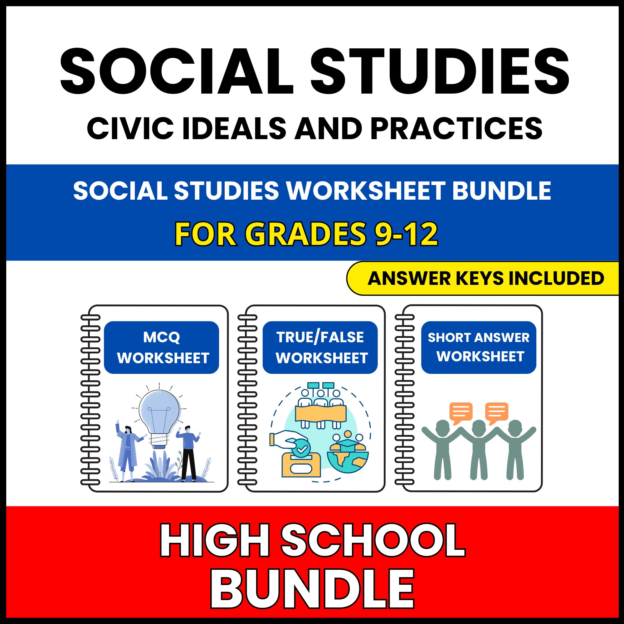 HS Social Studies | Civic Ideals | 60 Worksheets BUNDLE | Grade 9-12