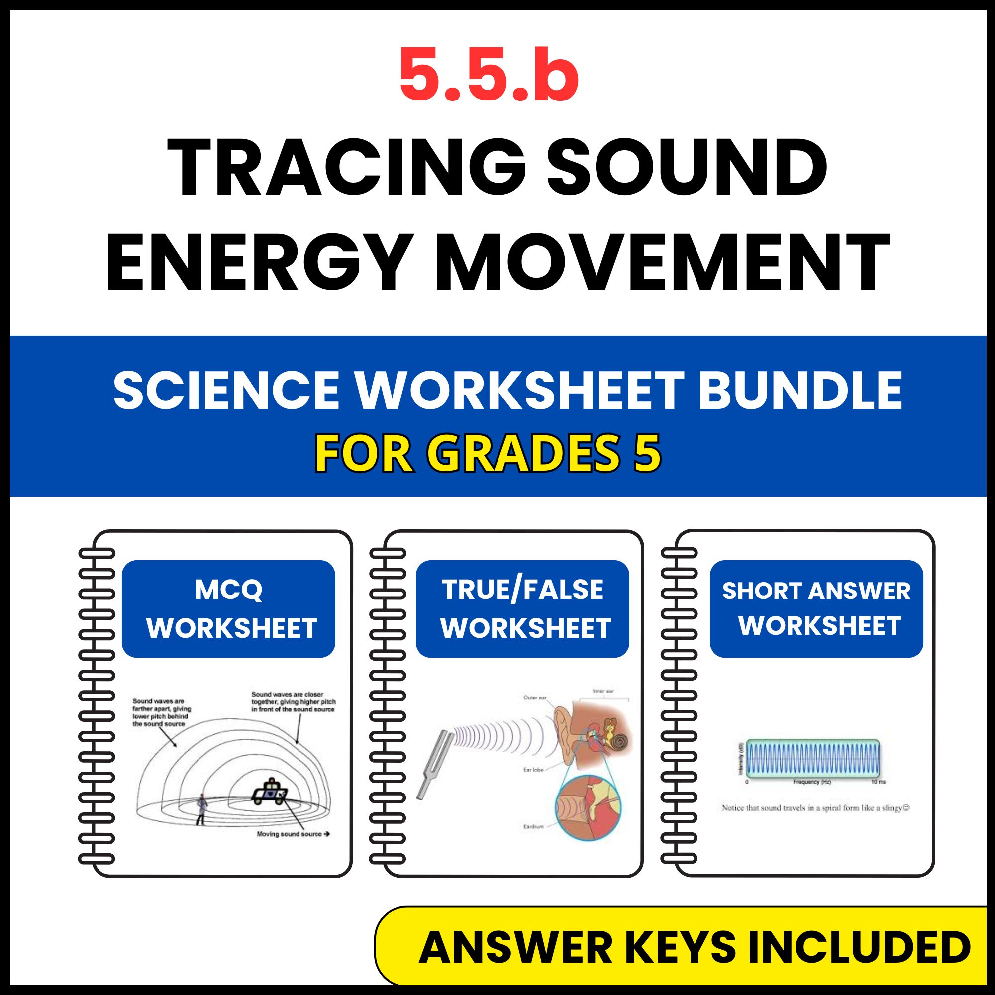 VA SOL Science | Tracing Sound Energy Movement | 3 Worksheets | Grade 5