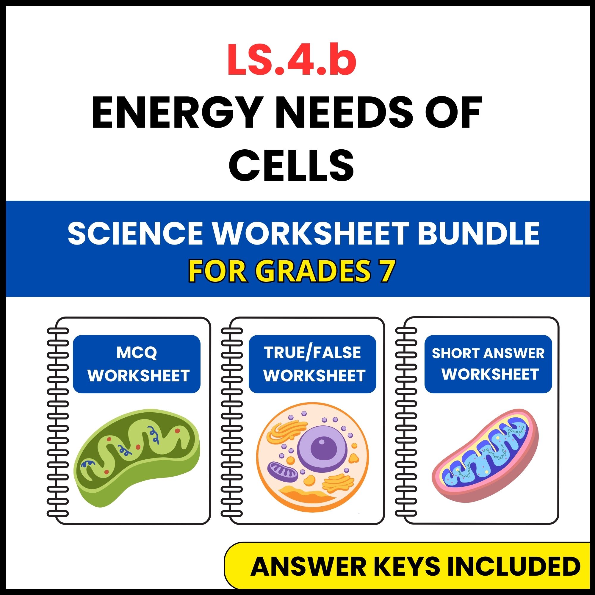 VA SOL Life Science | Energy Needs of Cells | 3 Worksheets | Grade 7