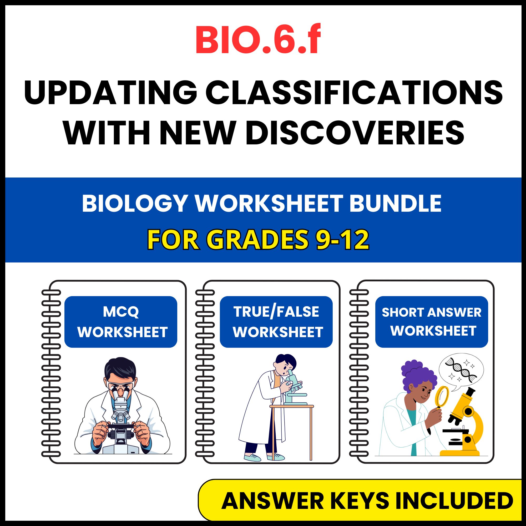 VA SOL Biology | Updating classifications with new | 3 Worksheets | Grade 9-12