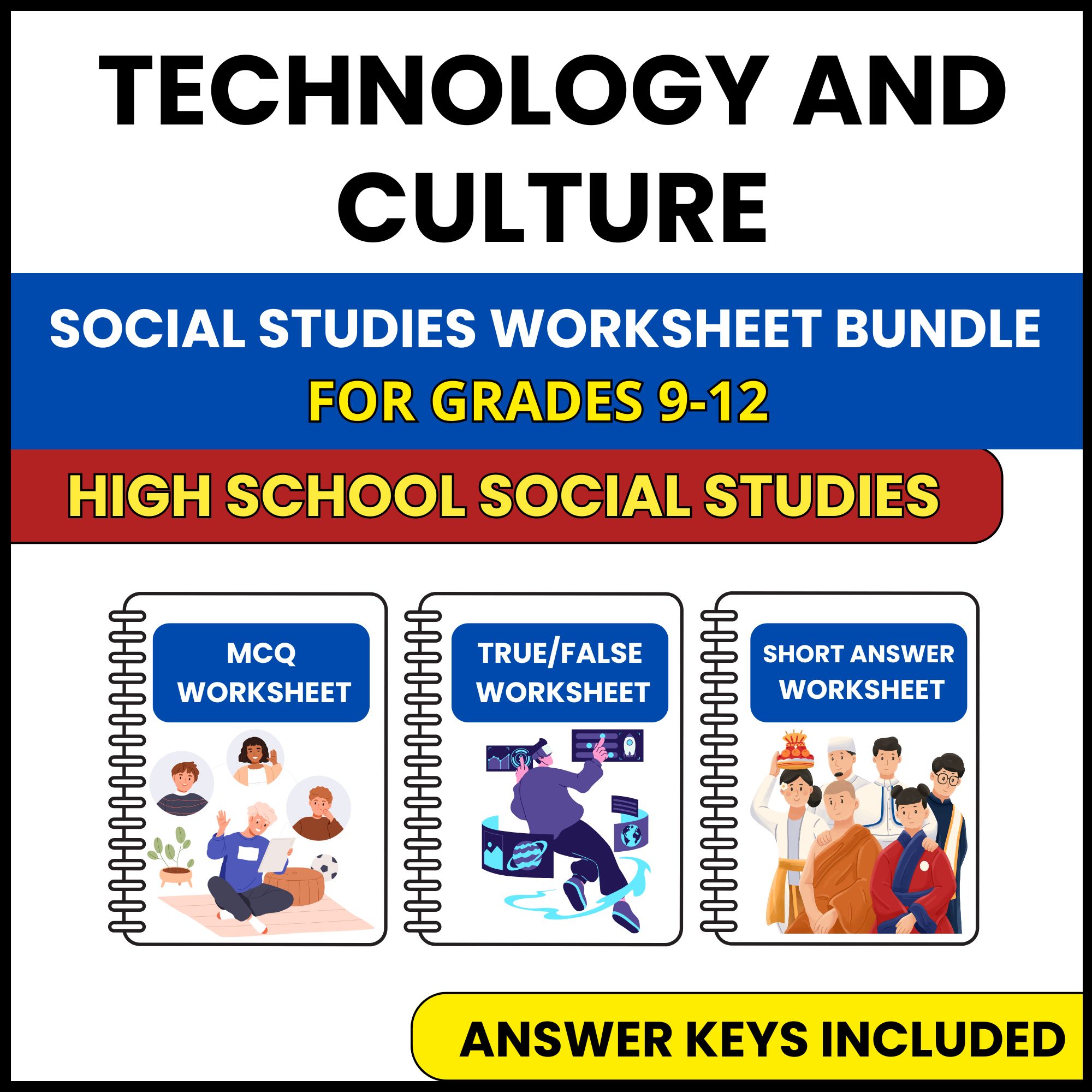 HS Social Studies | Technology and Culture | 3 Worksheets | Grade 9-12
