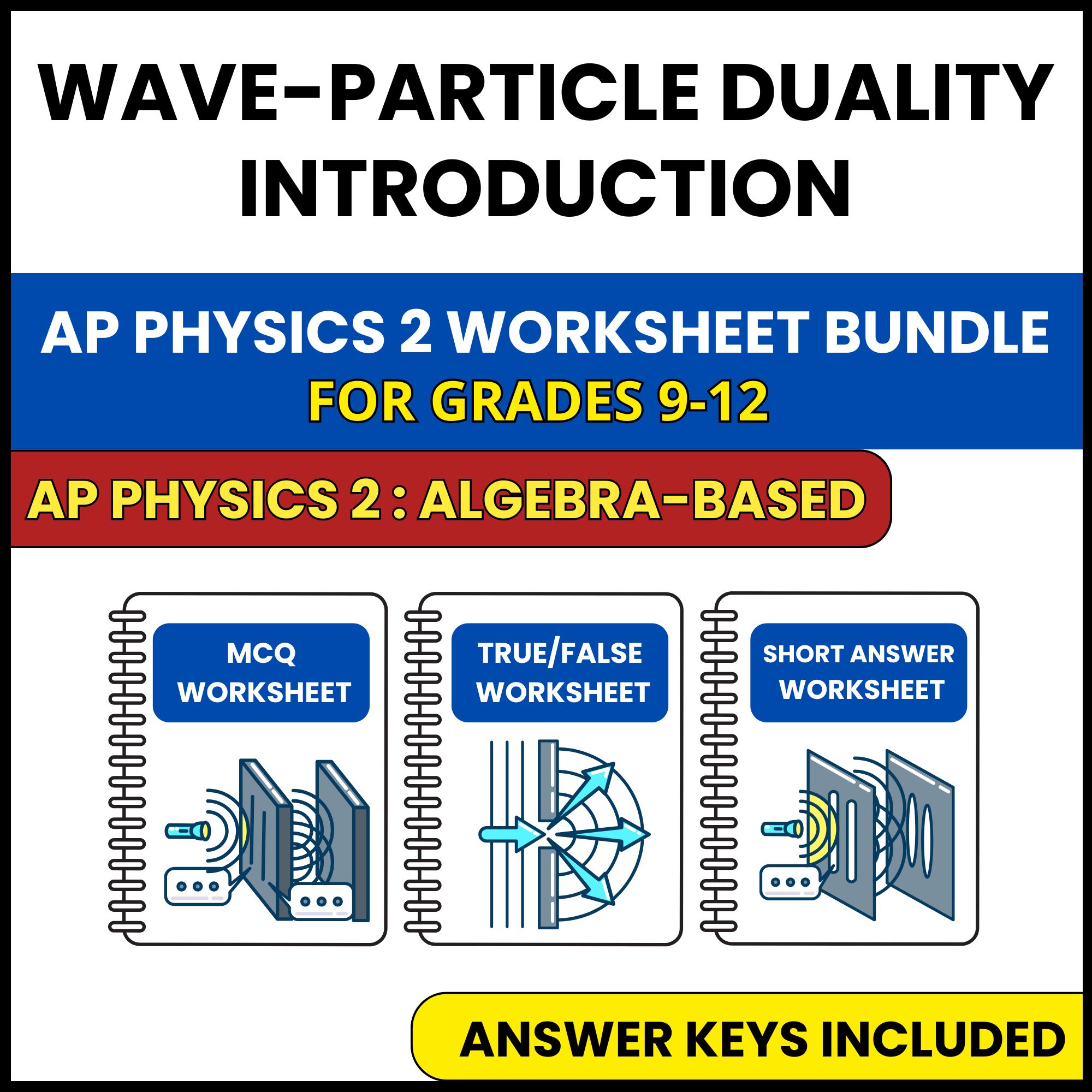 AP Physics 2 | Wave Particle Duality Introduction | 3 Worksheets | Grade 9-12
