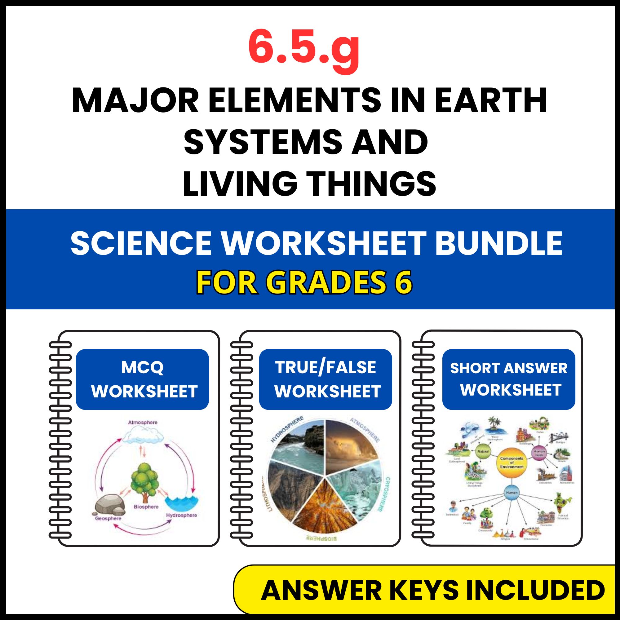VA SOL Science | Major Elements in Earth Systems | 3 Worksheets | Grade 6