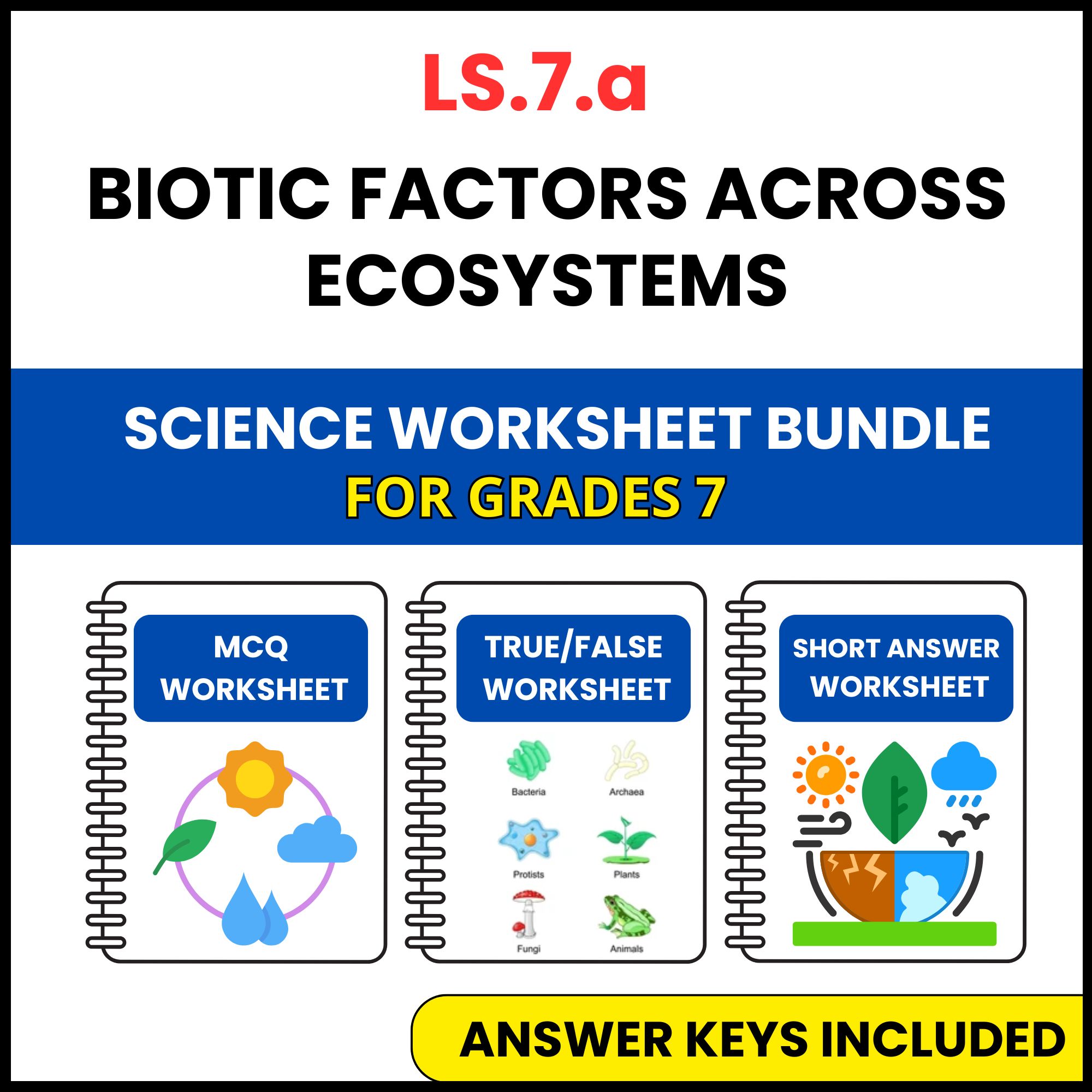 VA SOL Life Science | Biotic Factors Across Ecosystems | 3 Worksheets | Grade 7