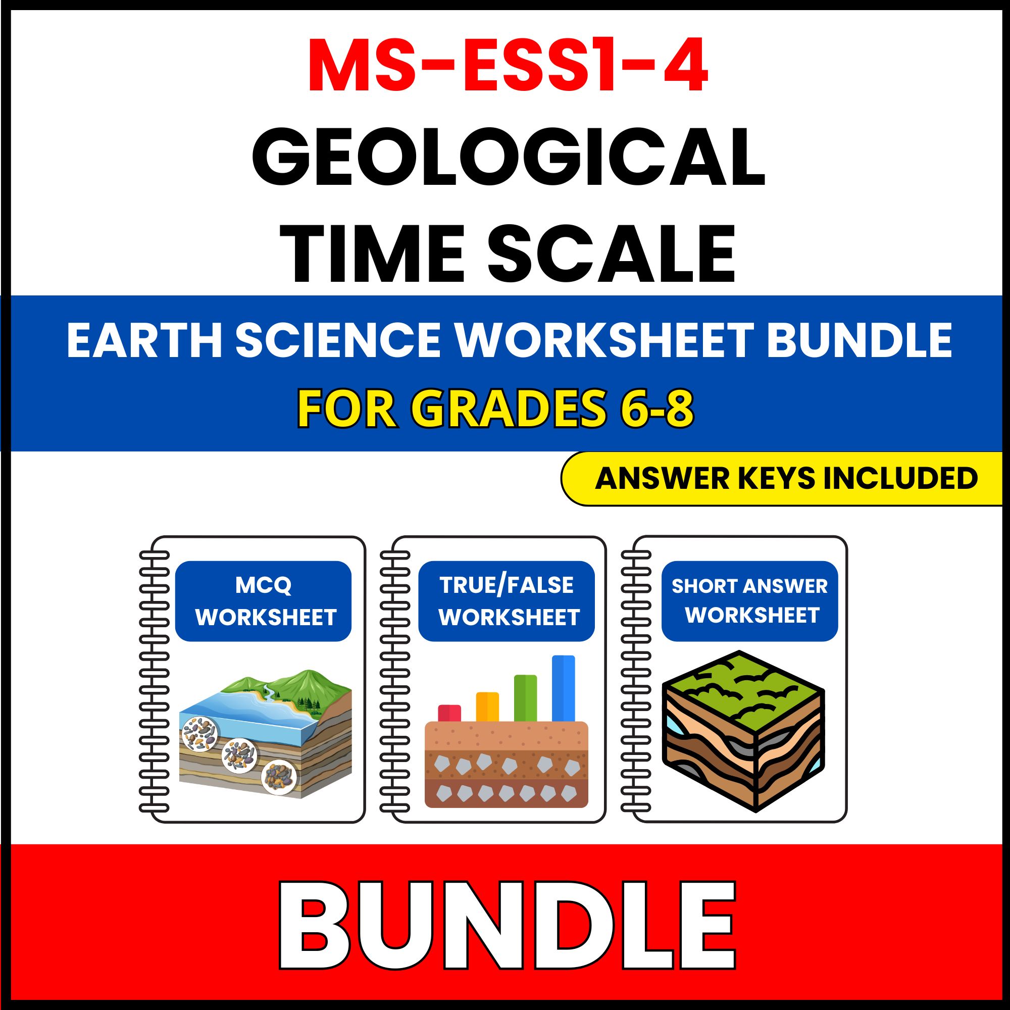 MS NGSS Earth Science | Geological Time Scale | 30 Worksheets BUNDLE | Grade 6-8