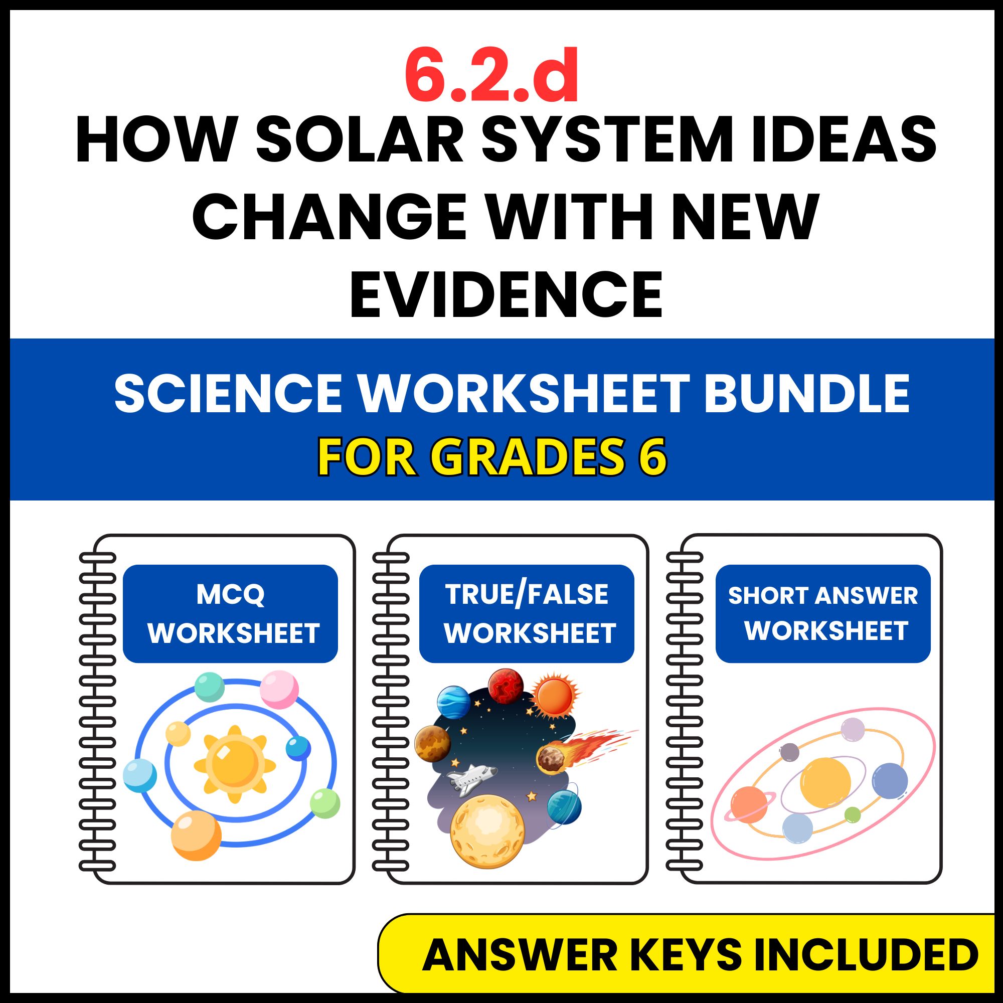 VA SOL Science | How Solar System Ideas Change with New | 3 Worksheets | Grade 6