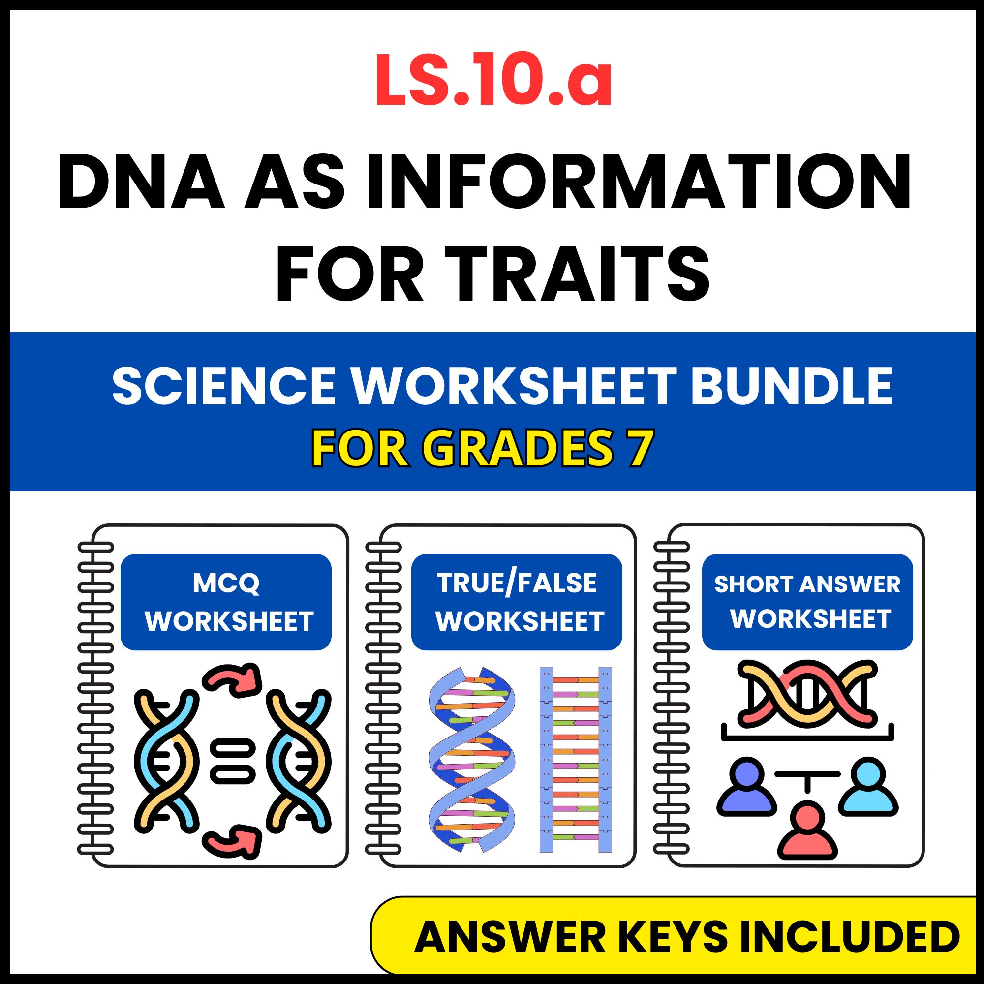 VA SOL Life Science | DNA as Information for Traits | 3 Worksheets | Grade 7