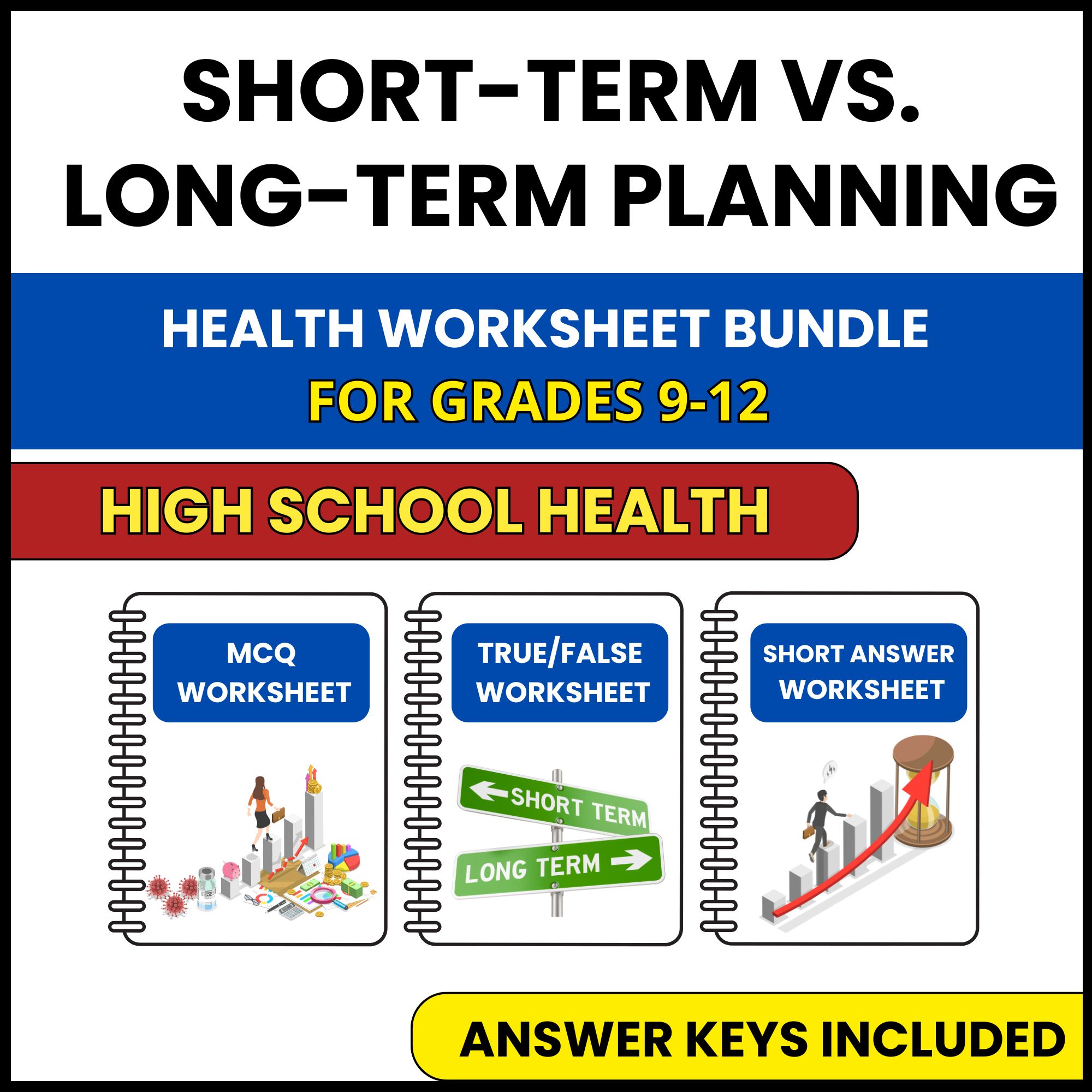 HS Health | Short Term and Long Term Planning | 3 Worksheets | Grade 9-12