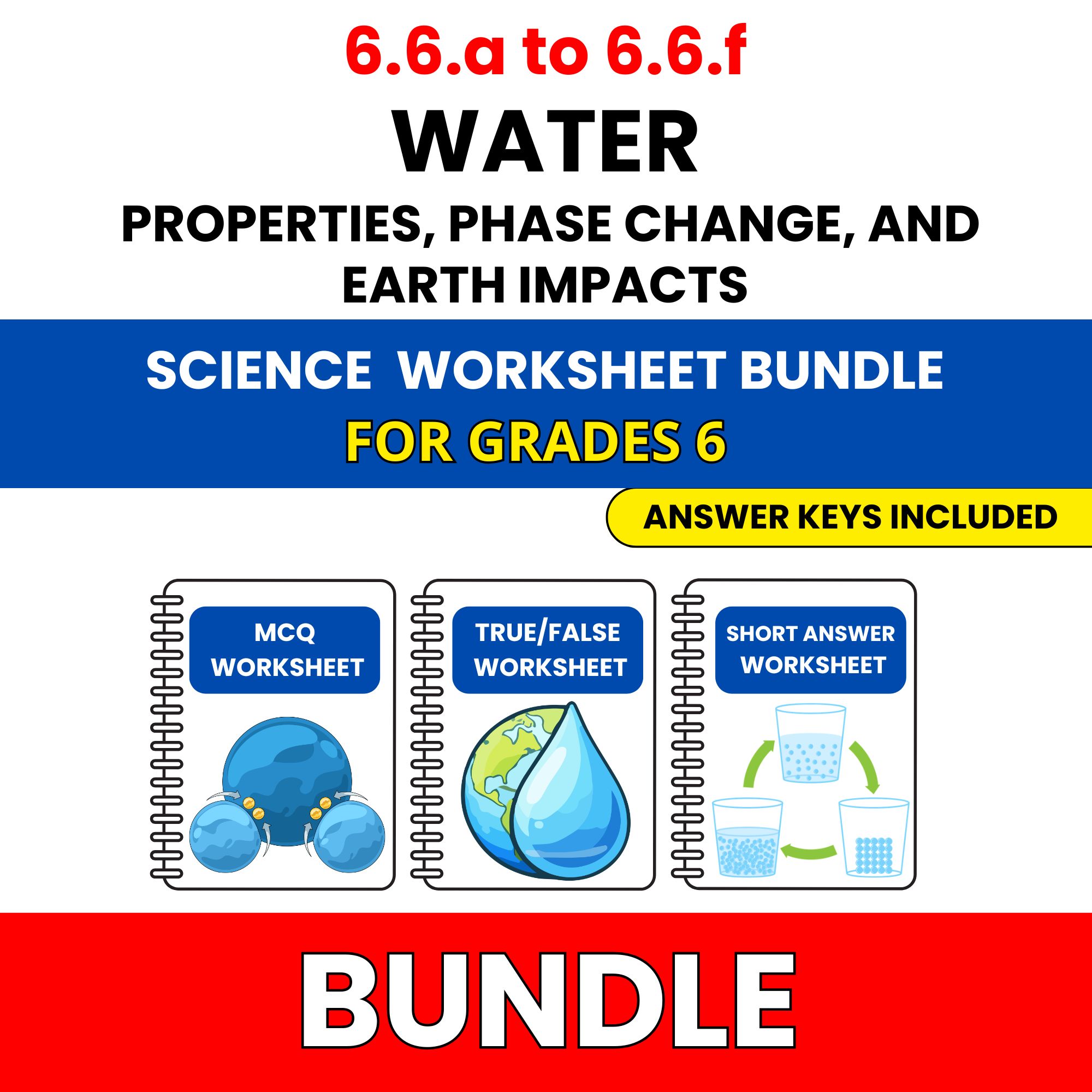 VA SOL Science | Water Properties, Phase Change | 45 Worksheets BUNDLE | Grade 6