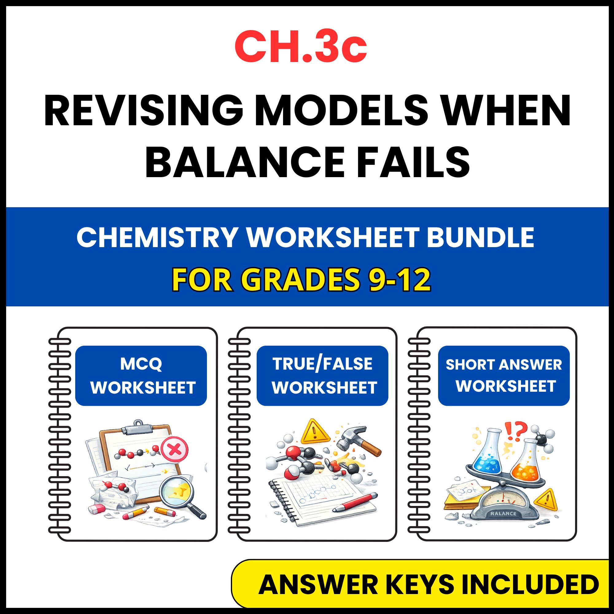 VA SOL Chemistry | Revising Models When Balance | 3 Worksheets | Grade 9-12