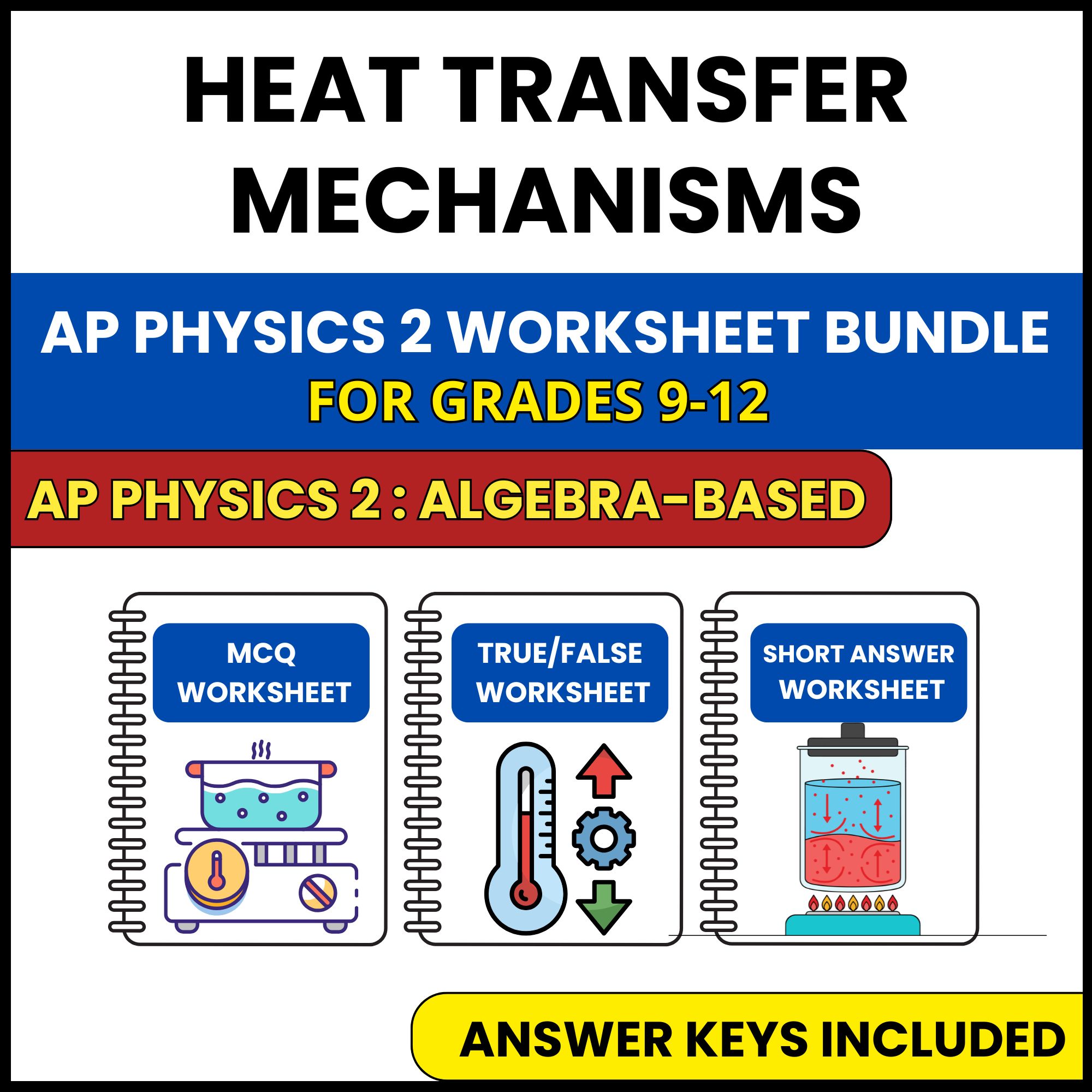 AP Physics 2 | Heat Transfer Mechanisms | 3 Worksheets | Grade 9-12