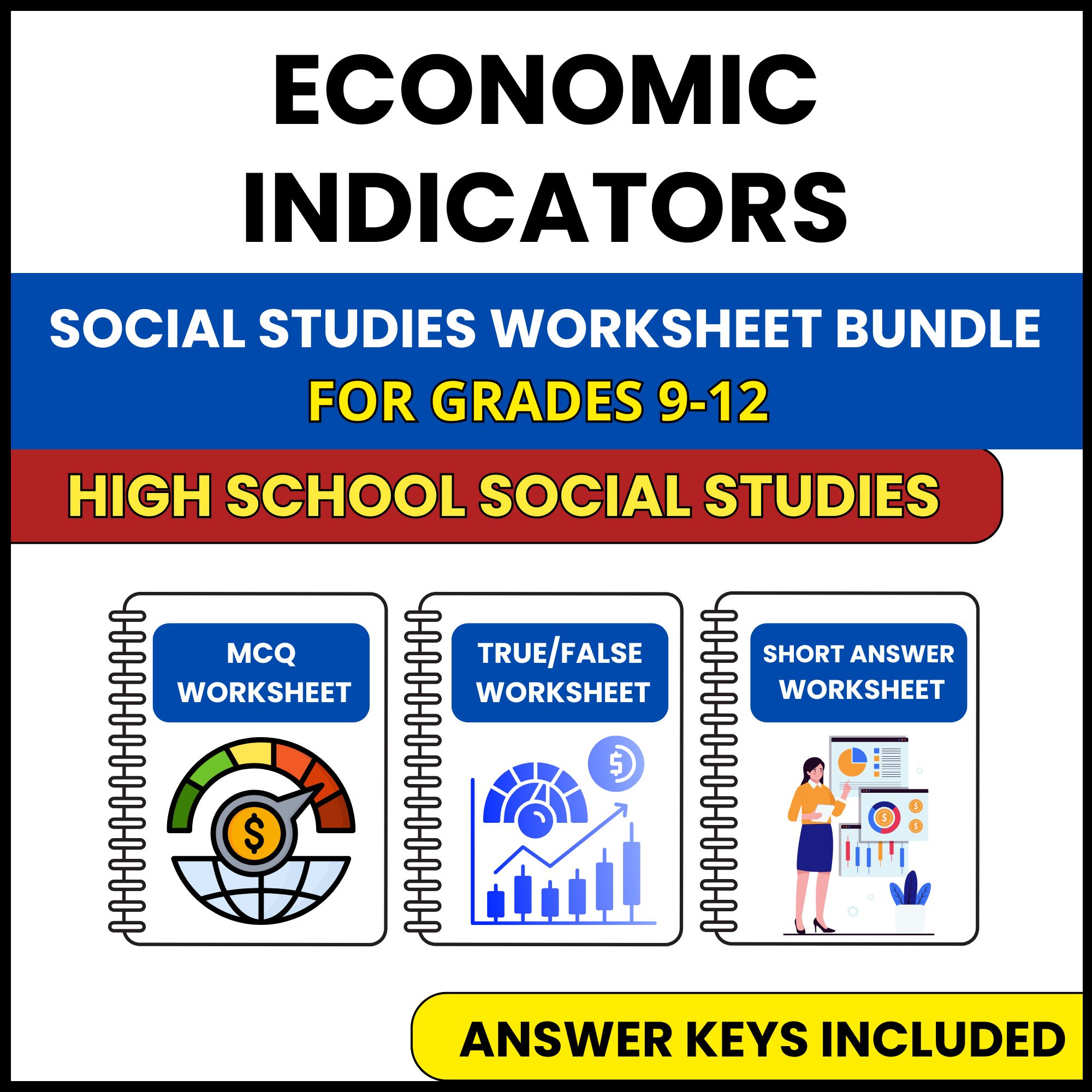 HS Social Studies | Economic Indicators | 3 Worksheets | Grade 9-12