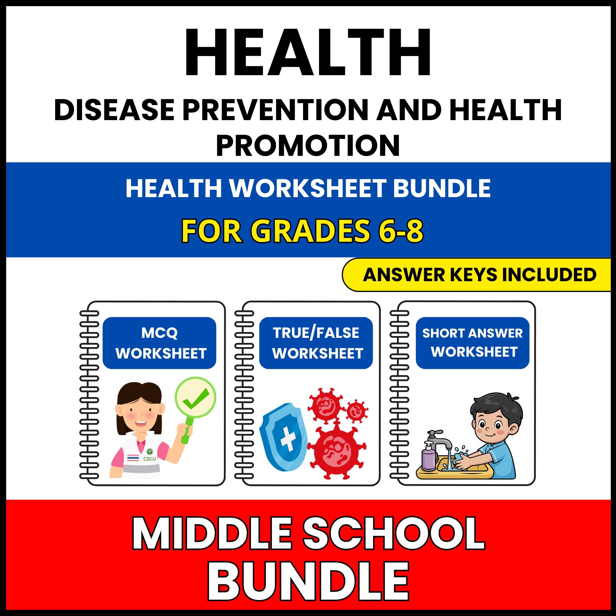 MS Health | Health and Wellness Habits | 45 Worksheets BUNDLE | Grade 6-8