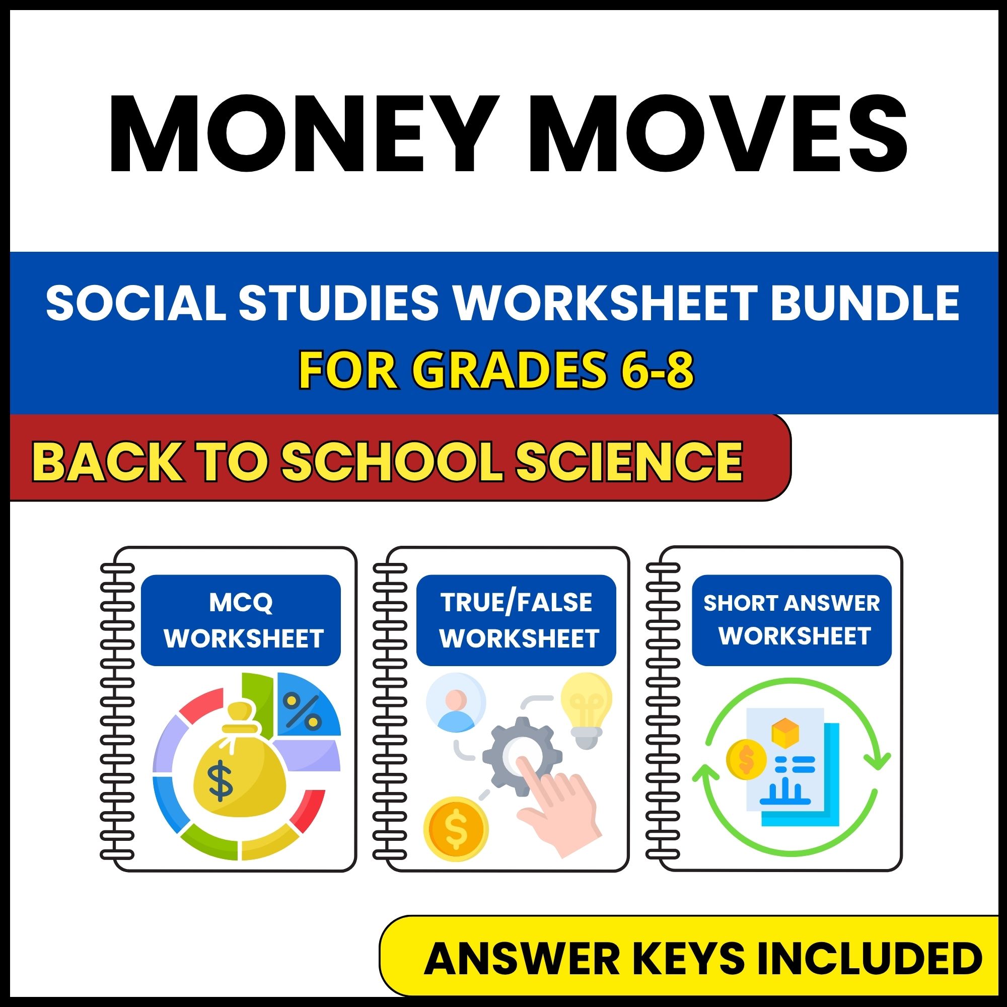 Back to School | Money Moves | 3 Worksheets | Grade 6-8