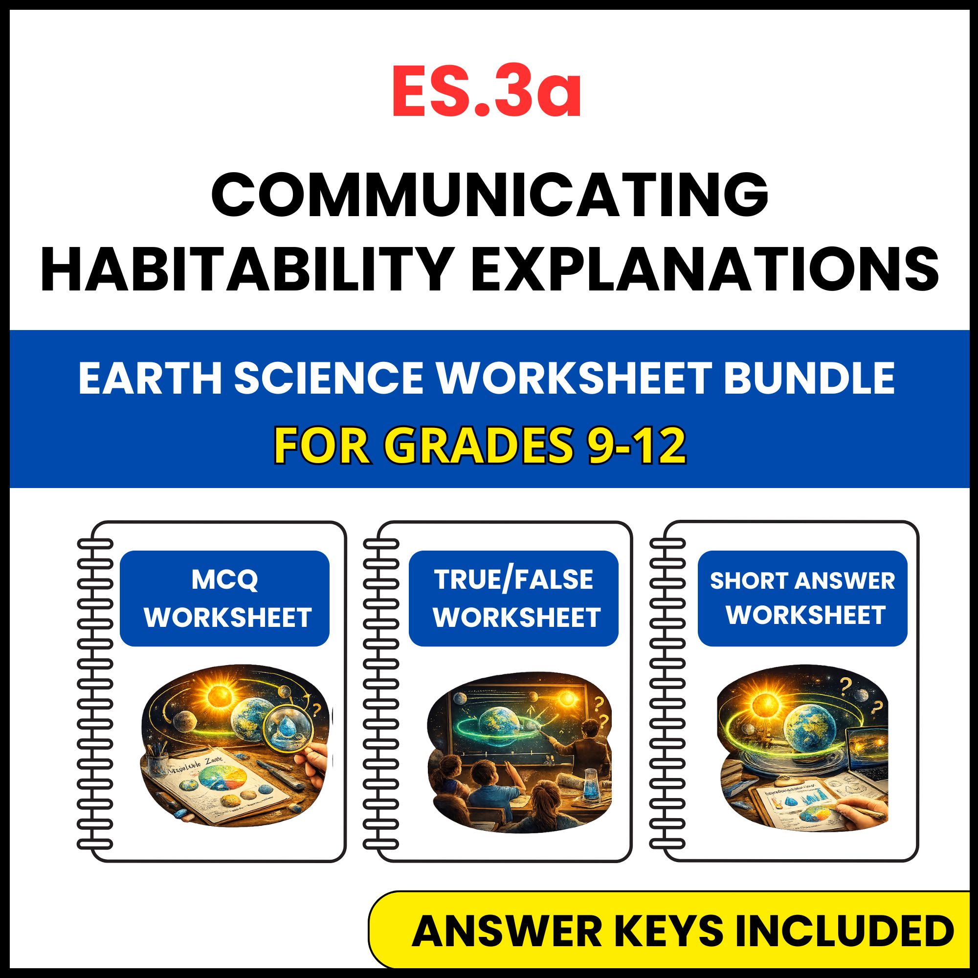 VA SOL Earth Science | Communicating Habitability | 3 Worksheets | Grade 9-12
