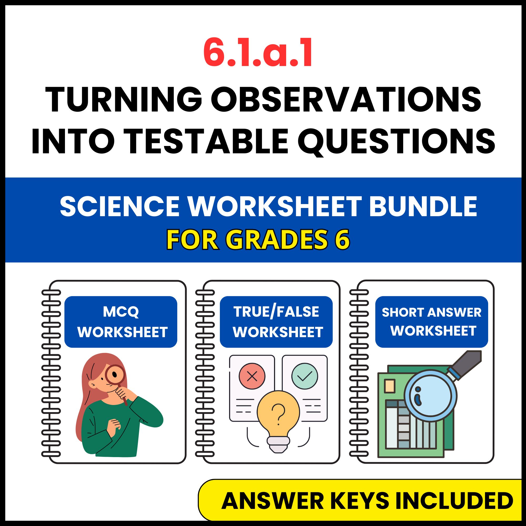 VA SOL Science | Turning Observations into Testable | 3 Worksheets | Grade 6