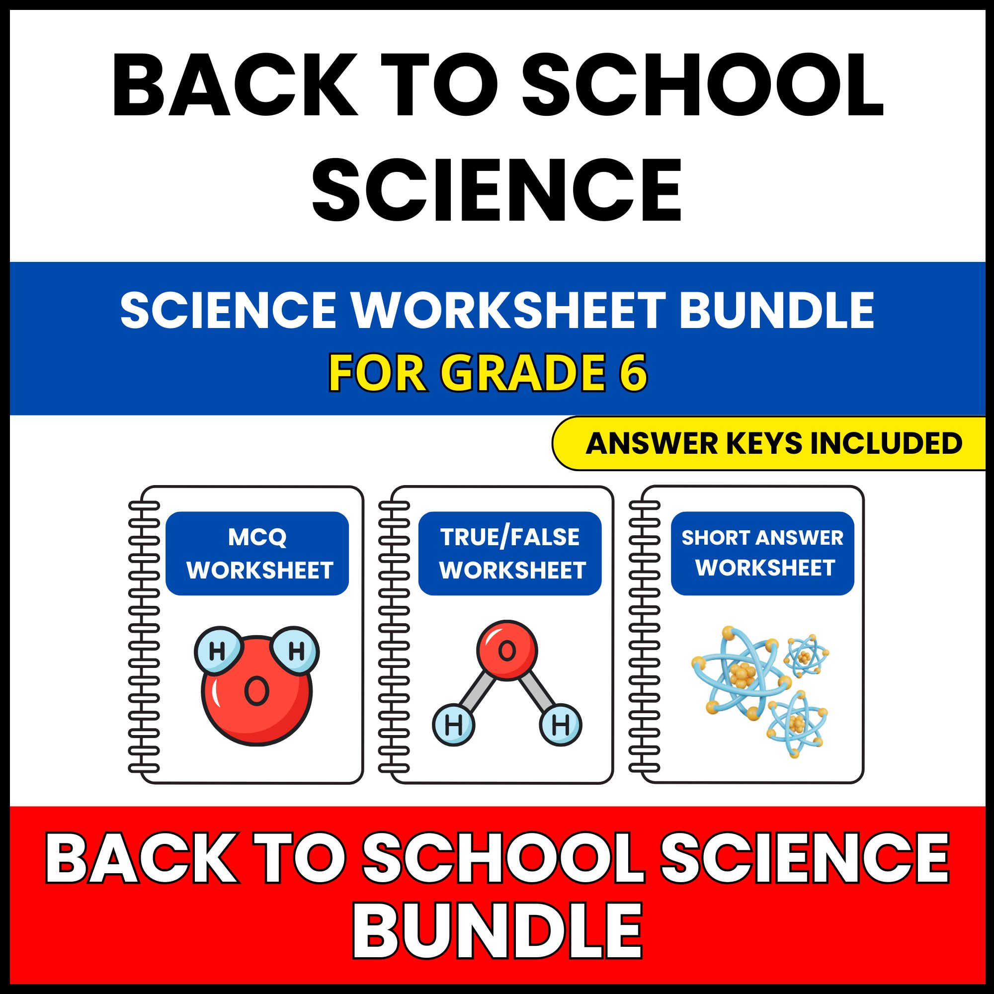 Back to School | Science Diagnostic Review | 30 Worksheets BUNDLE | Grade 6
