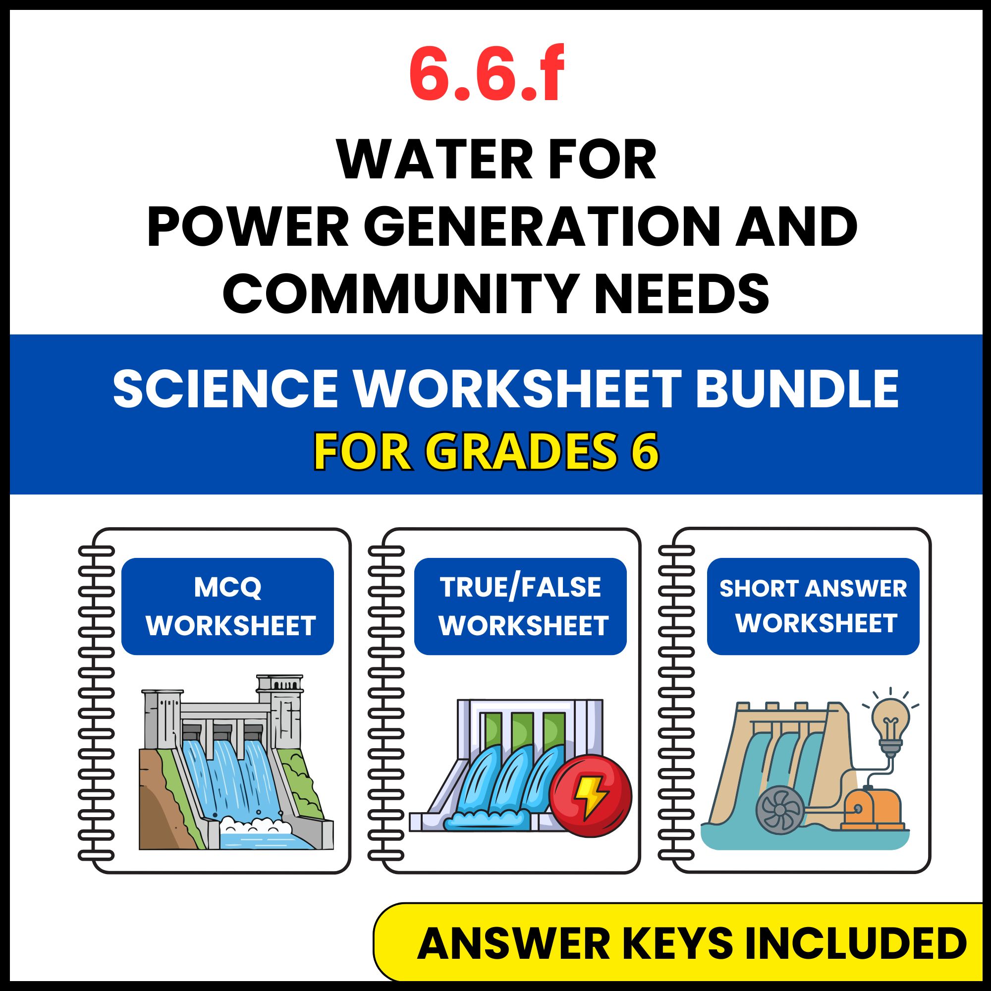 VA SOL Science | Water for Power Generation | 3 Worksheets | Grade 6