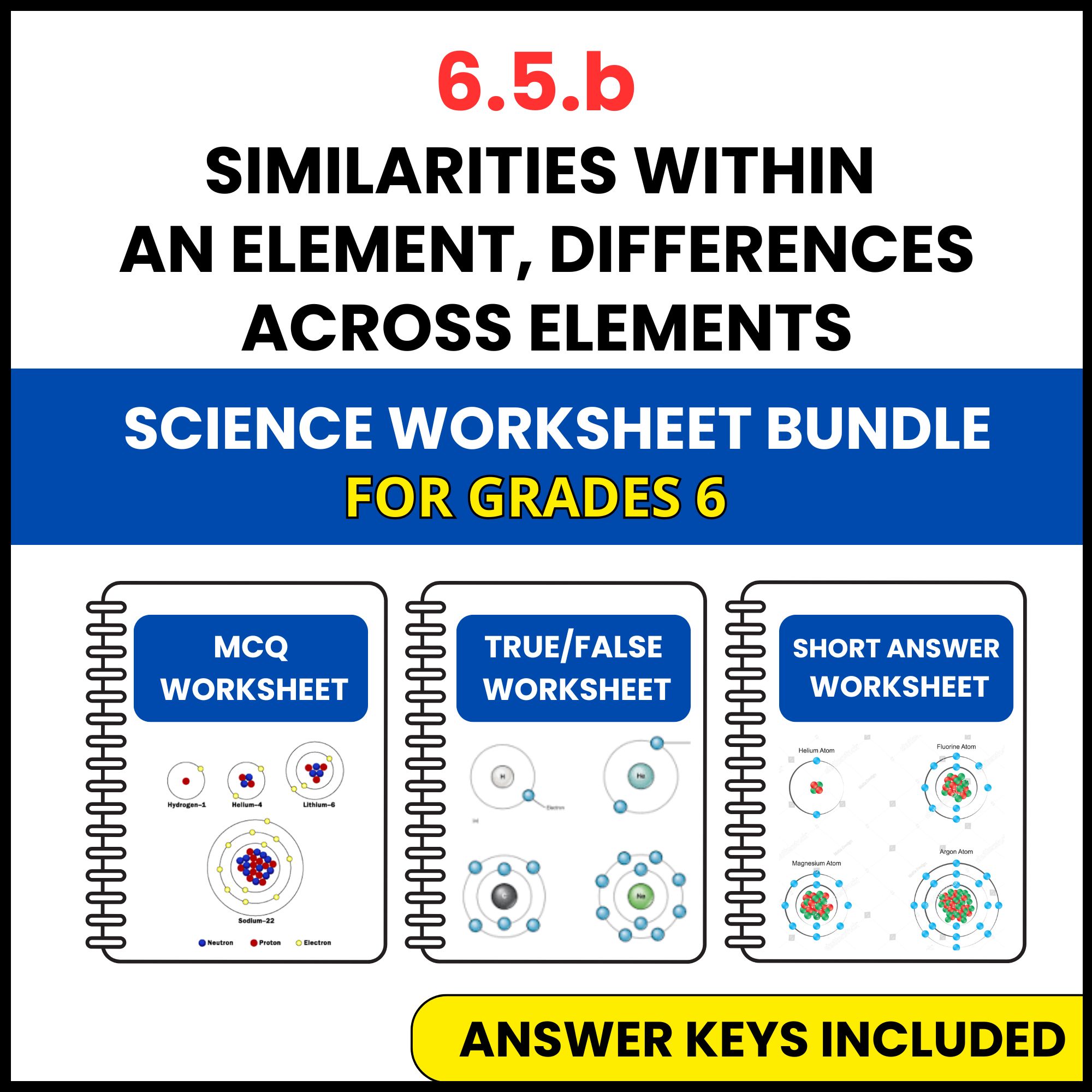 VA SOL Science | Similarities Within an Element | 3 Worksheets | Grade 6