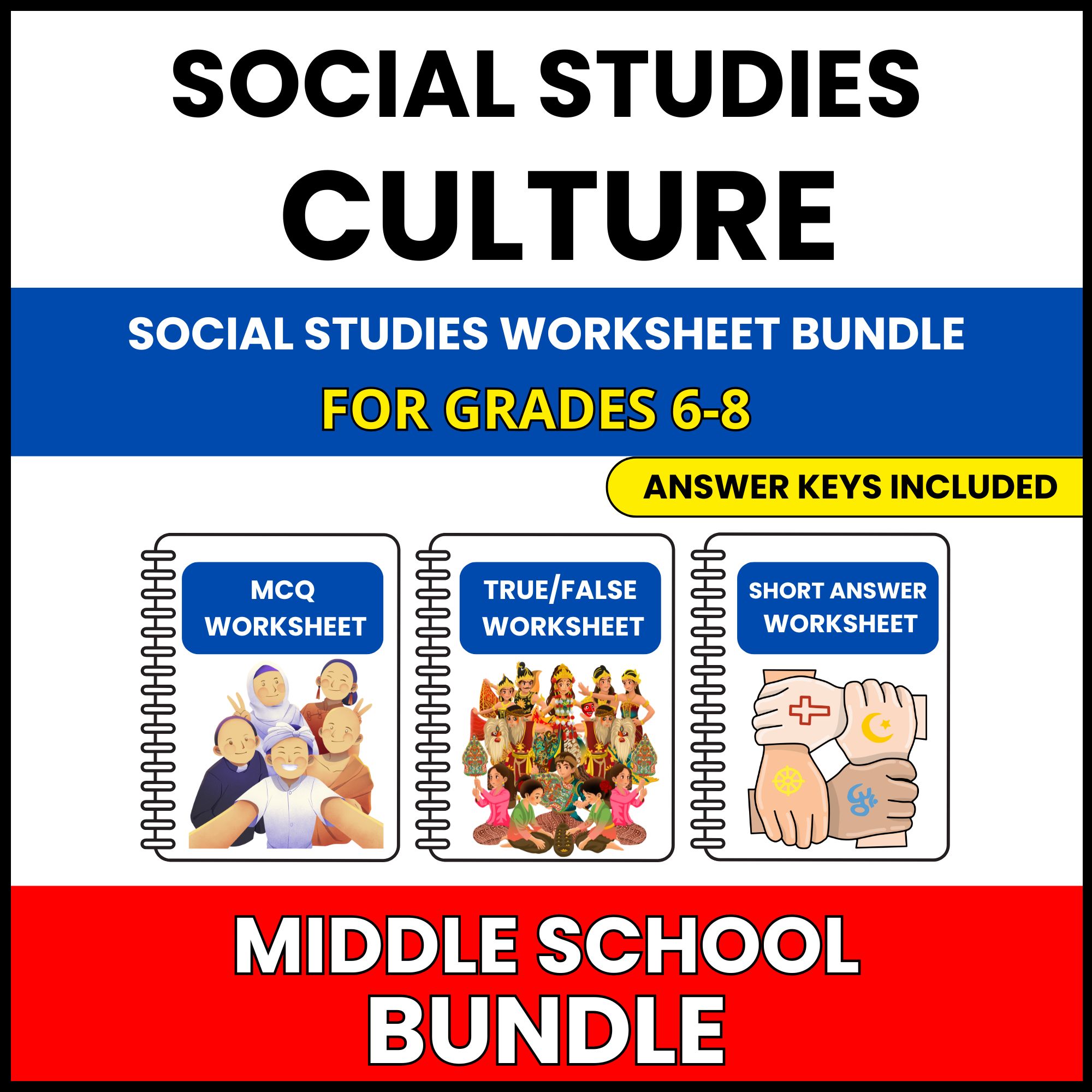MS Social Studies | Culture and Diversity | 60 Worksheets BUNDLE | Grade 6-8