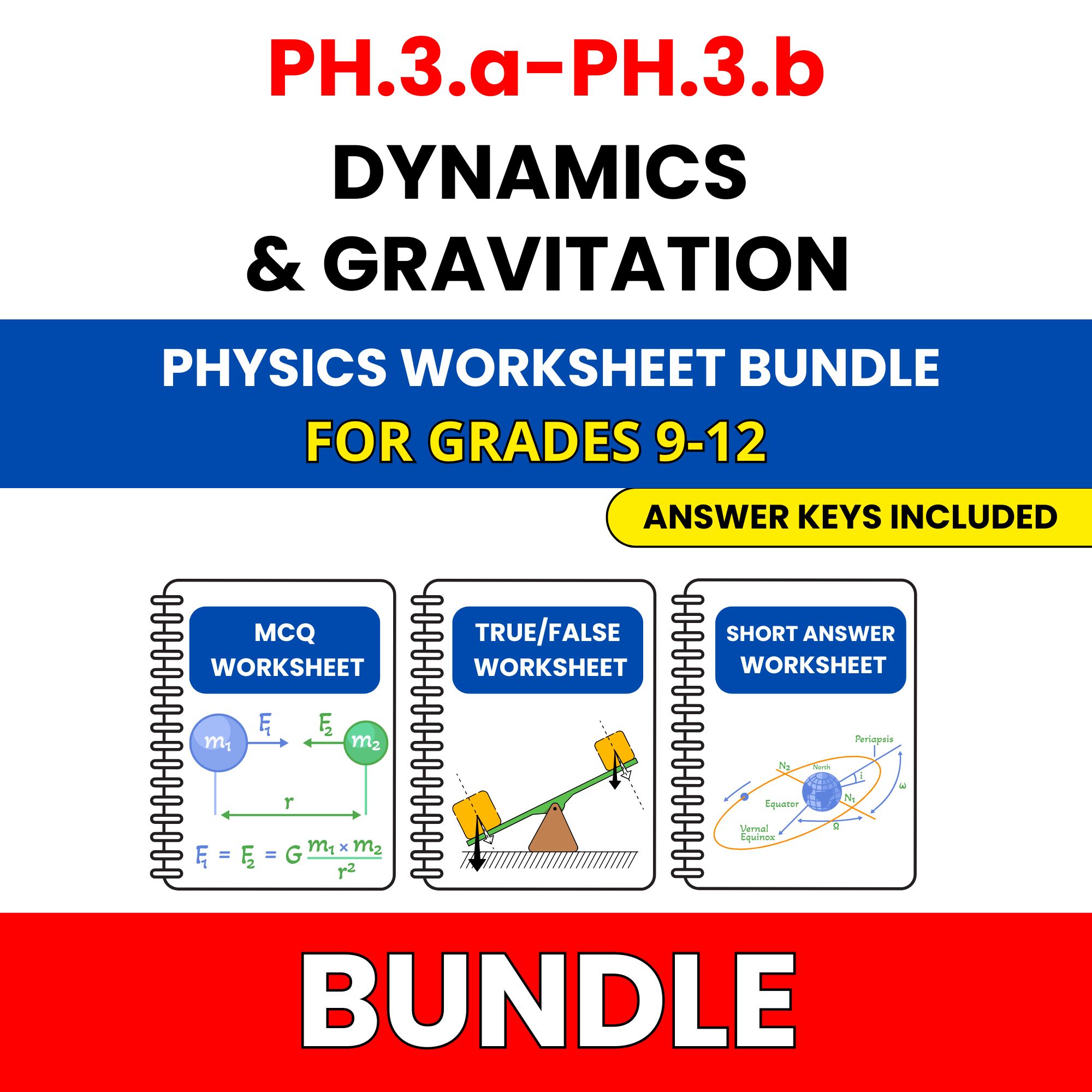 VA SOL Physics | Dynamics and Gravitation | 45 Worksheets BUNDLE | Grade 9-12