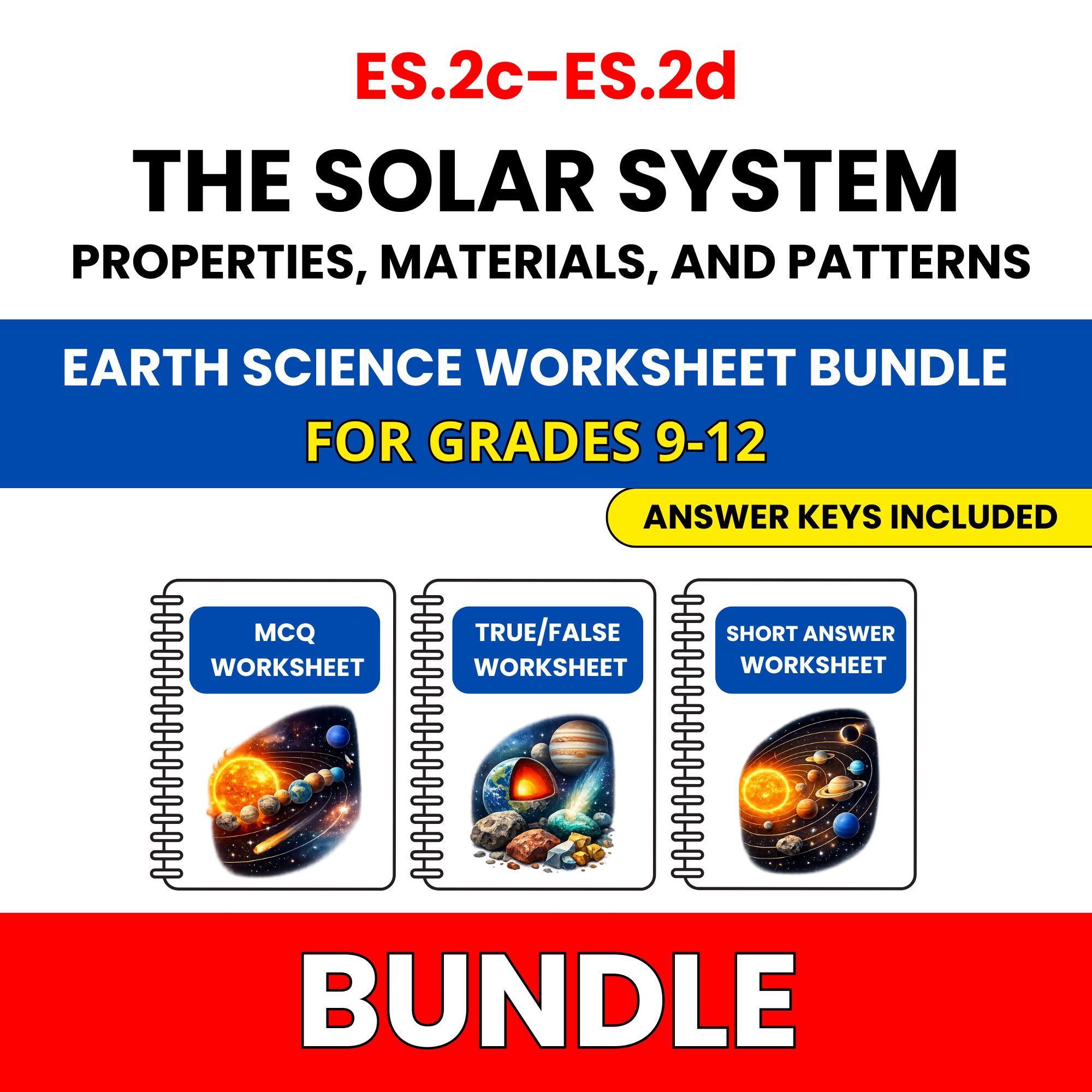 VA SOL Earth Science | The Solar System | 45 Worksheets BUNDLE | Grade 9-12