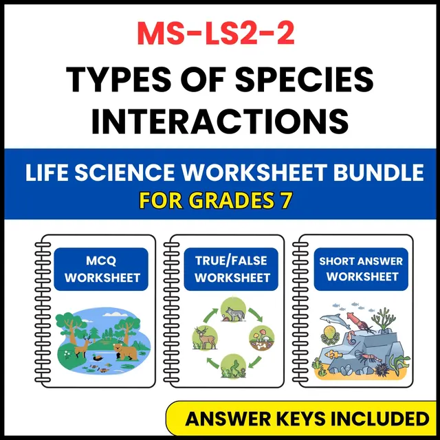 MS NGSS Life Science | Types of Species Interactions | 3 Worksheets | Grade 7 — preview page 1