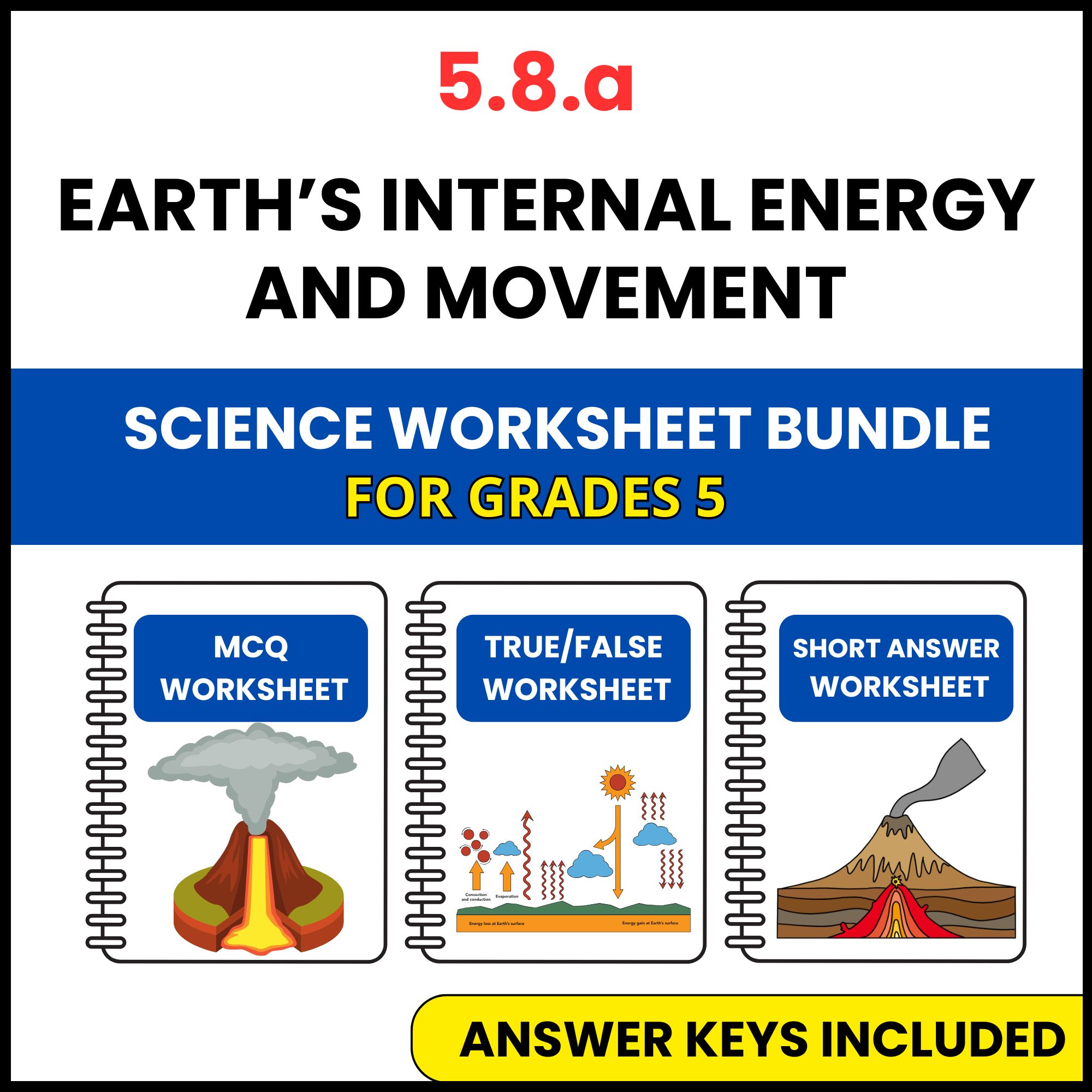 VA SOL Science | Earth’s Internal Energy and Movement | 3 Worksheets | Grade 5