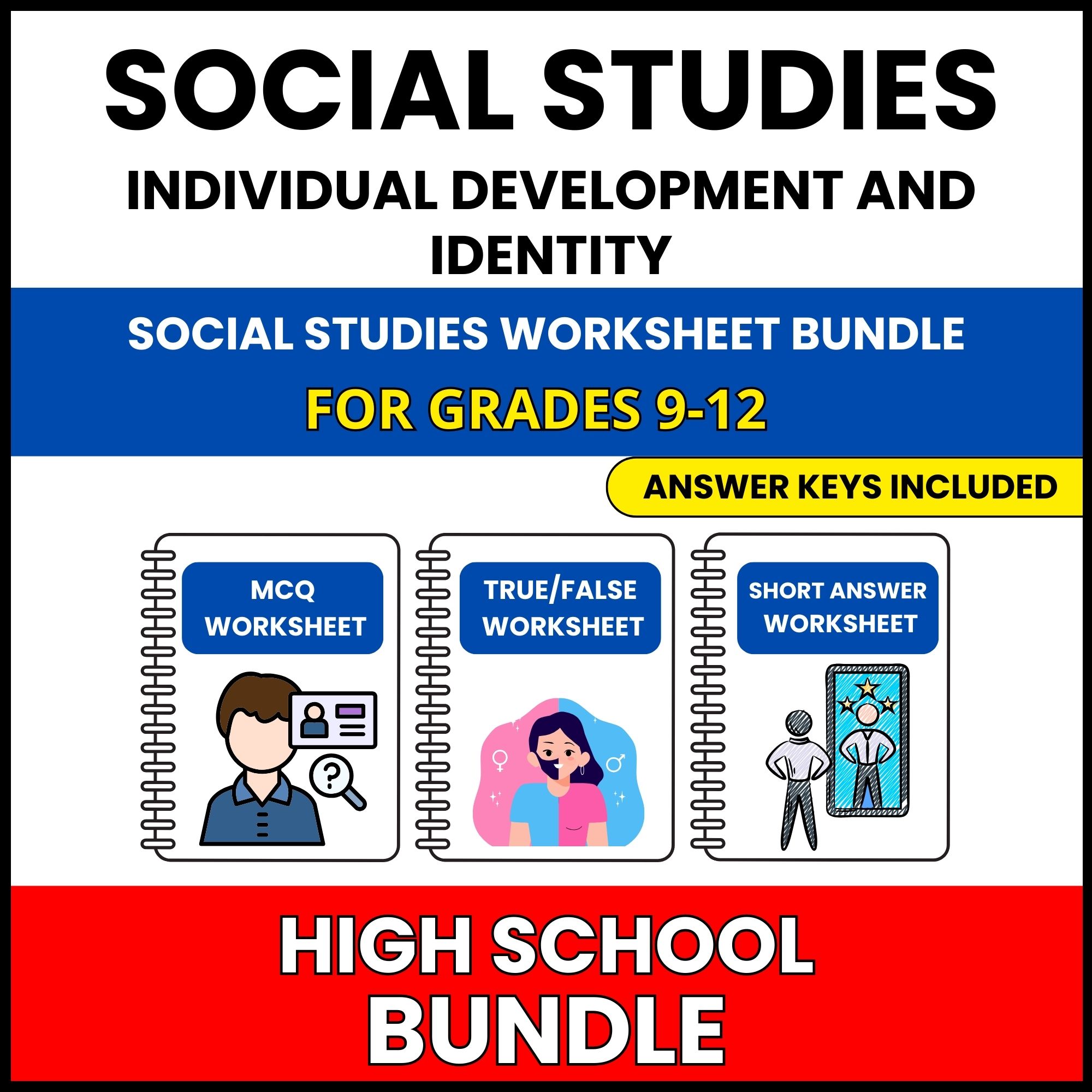 HS Social Studies | Individual Development | 60 Worksheets BUNDLE | Grade 9-12