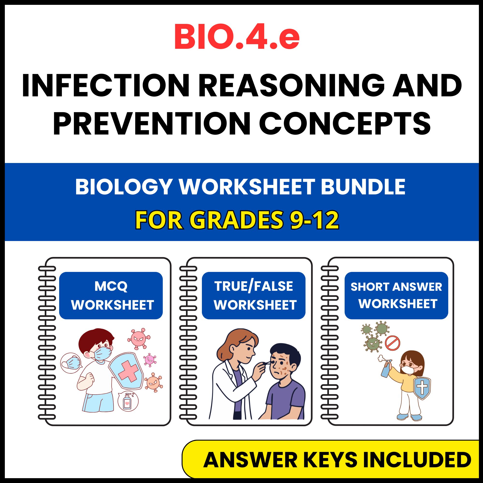 VA SOL Biology | Infection reasoning and prevention | 3 Worksheets | Grade 9-12