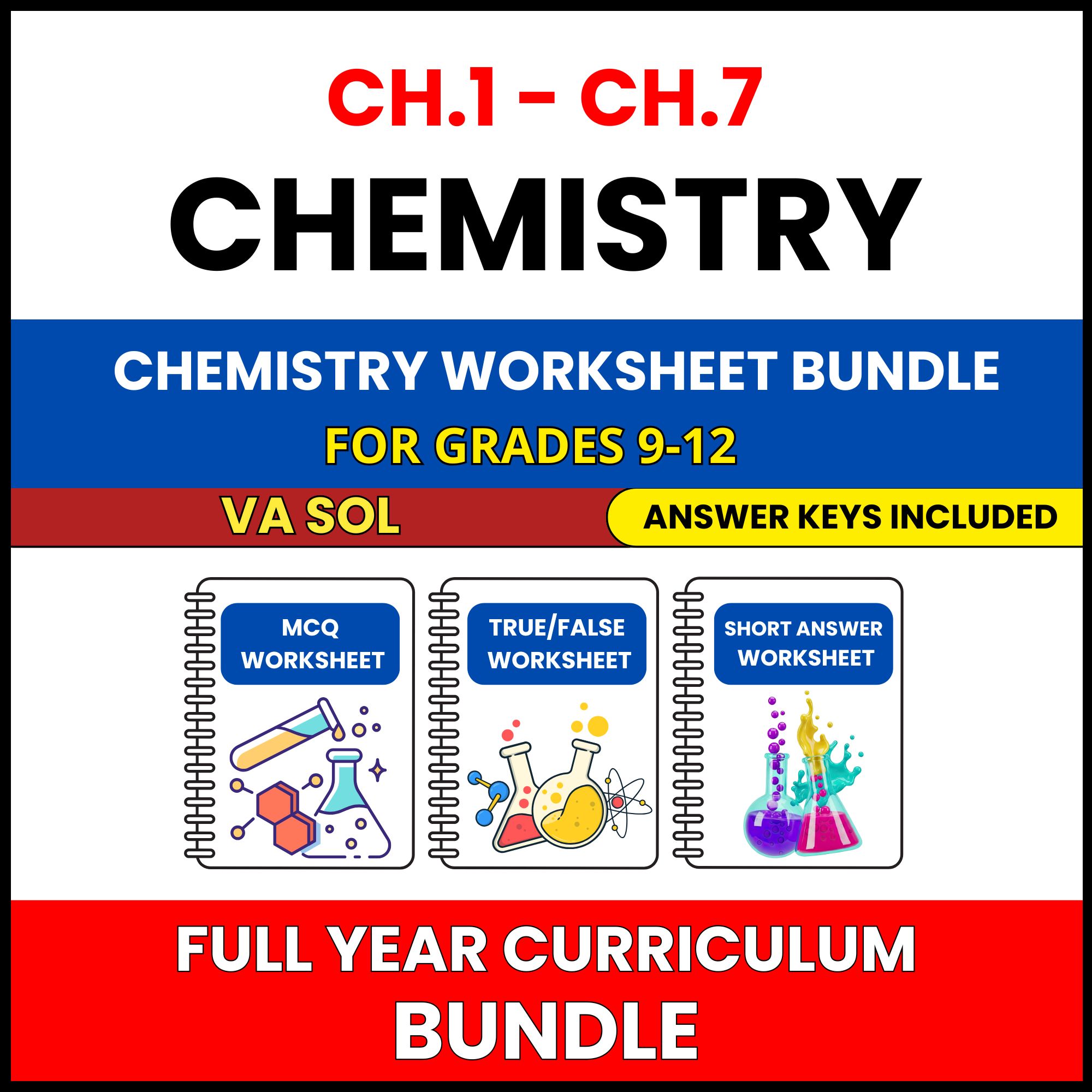 VA SOL Chemistry | Full Year Curriculum | 405 Worksheets BUNDLE | Grade 9-12
