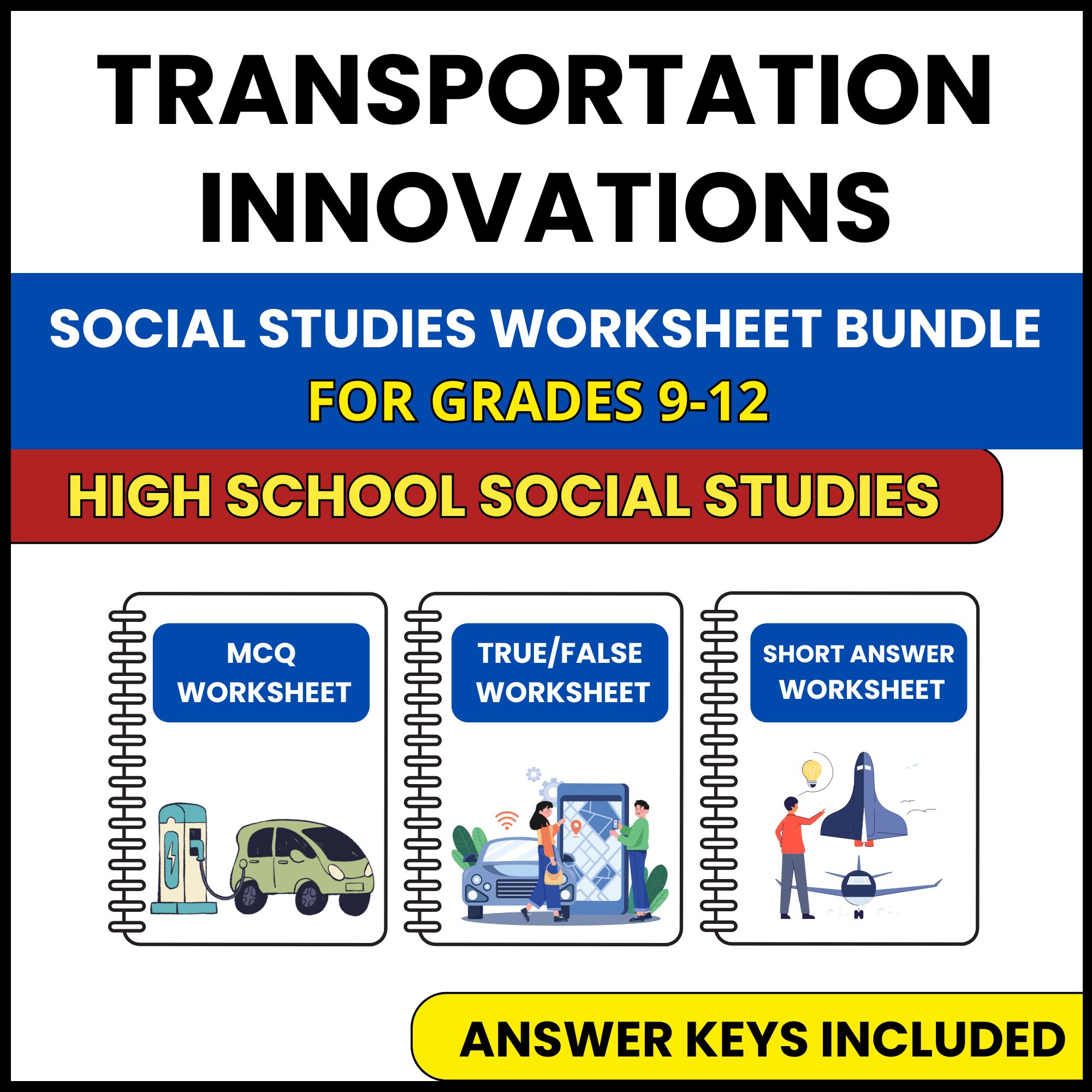 HS Social Studies | Transportation Innovations | 3 Worksheets | Grade 9-12