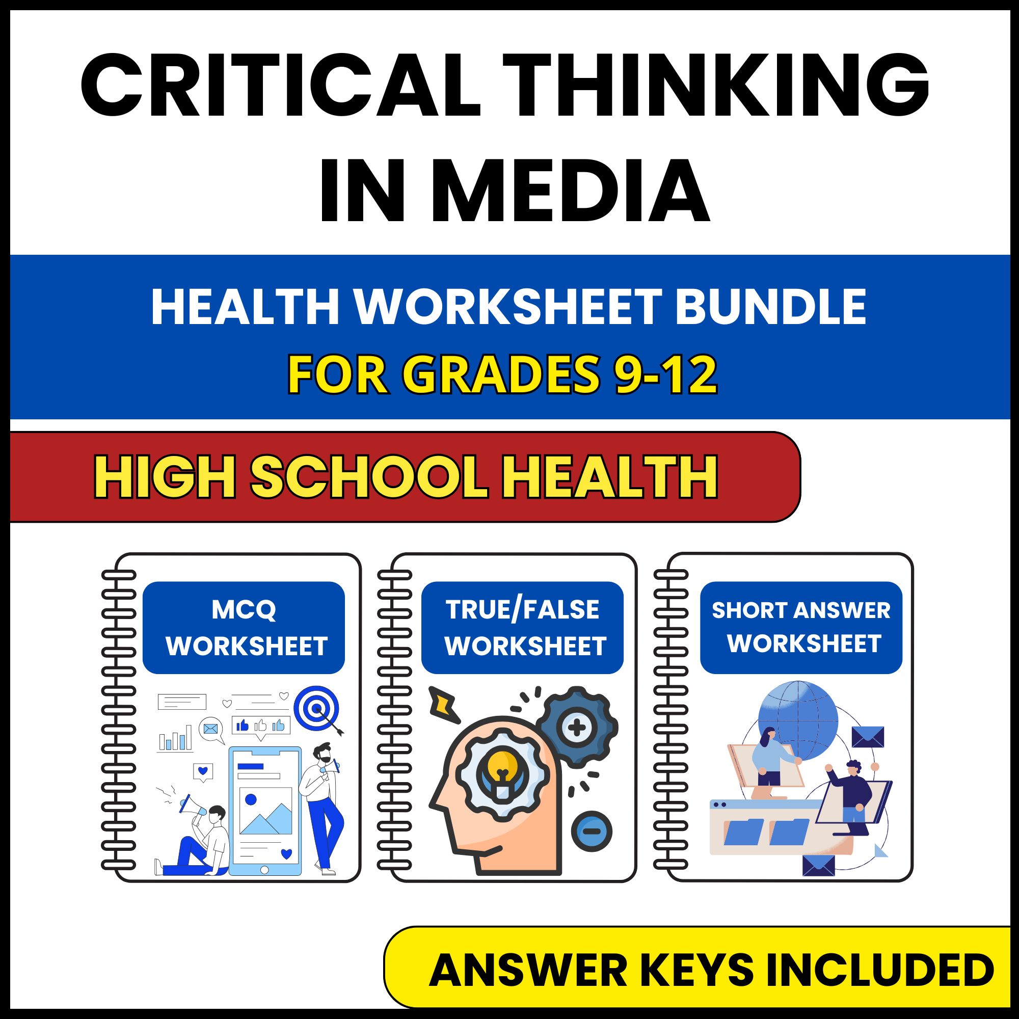 HS Health | Critical Thinking in Media | 3 Worksheets | Grade 9-12
