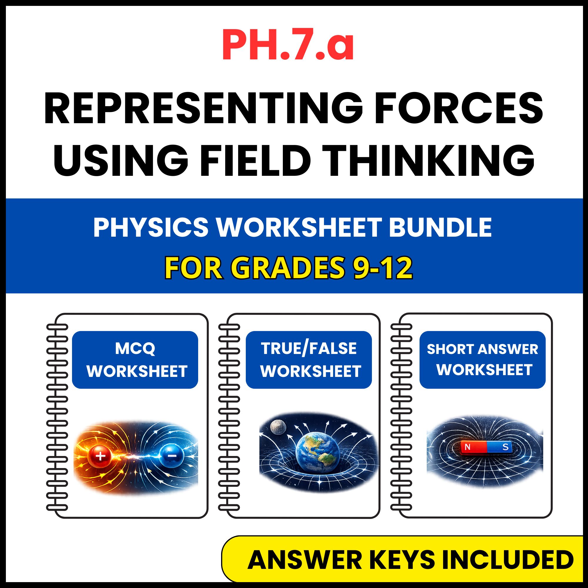 VA SOL Physics | Forces Using Field Thinking | 3 Worksheets | Grade 9-12