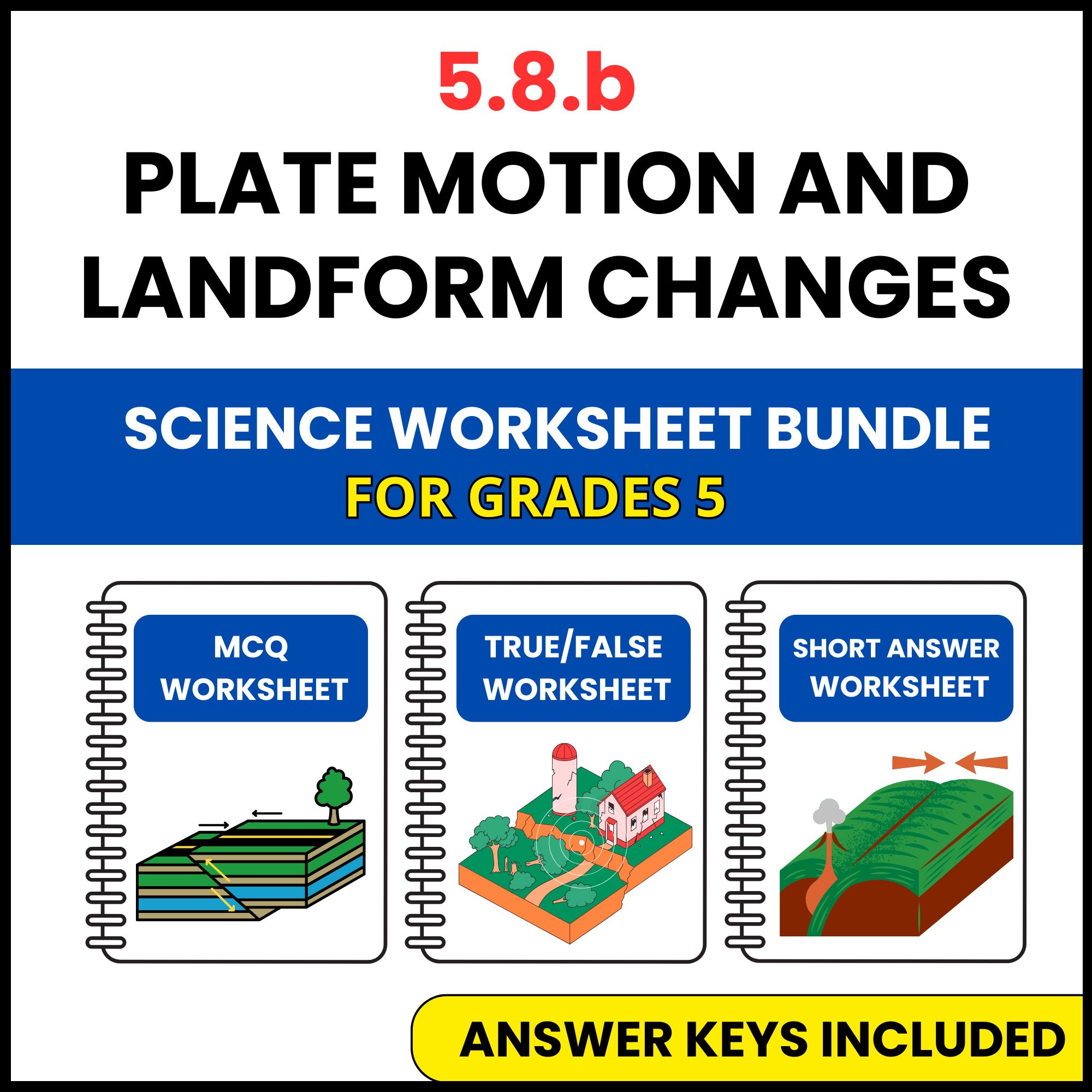 VA SOL Science | Plate Motion and Landform Changes | 3 Worksheets | Grade 5