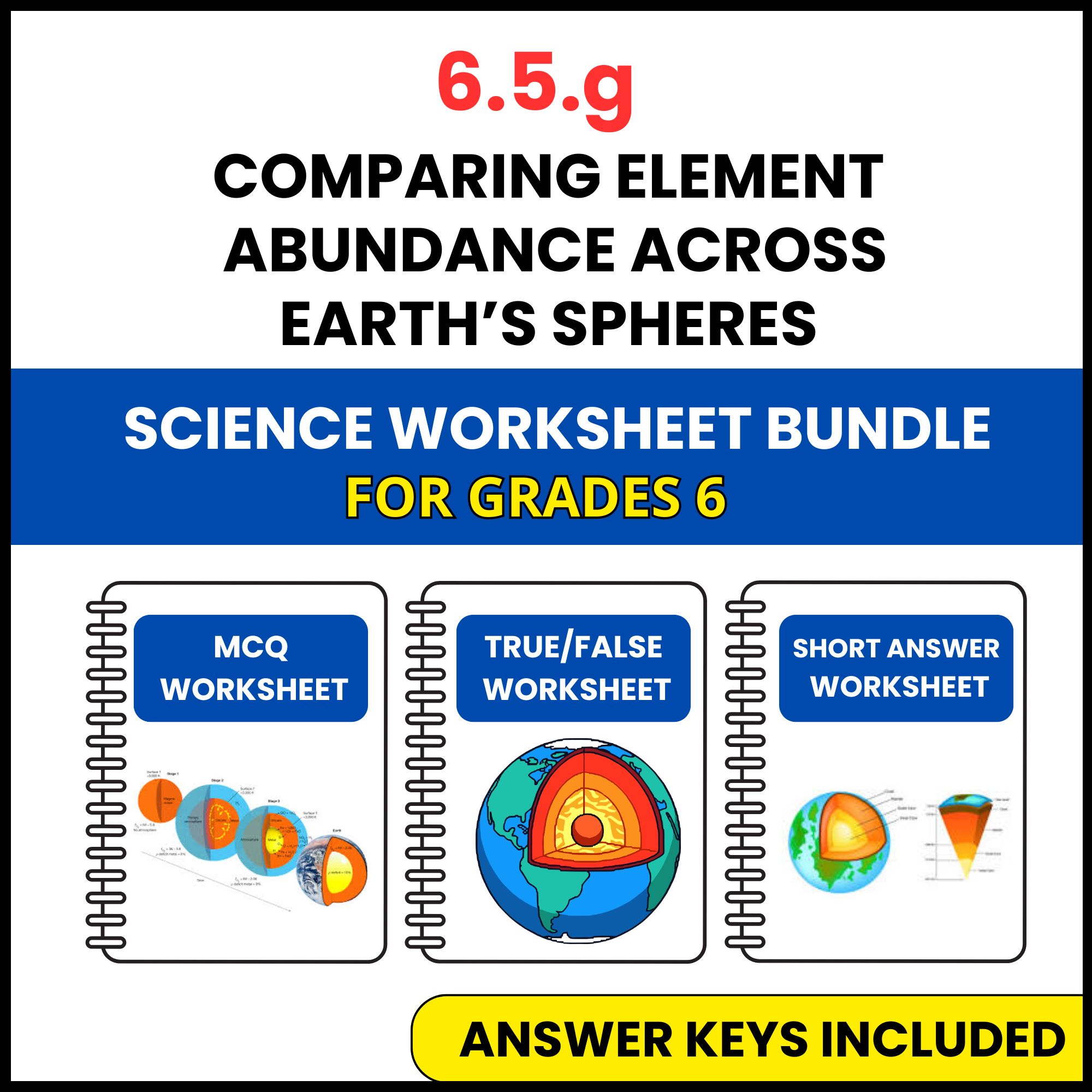 VA SOL Science | Element Abundance Across Earth’s | 3 Worksheets | Grade 6