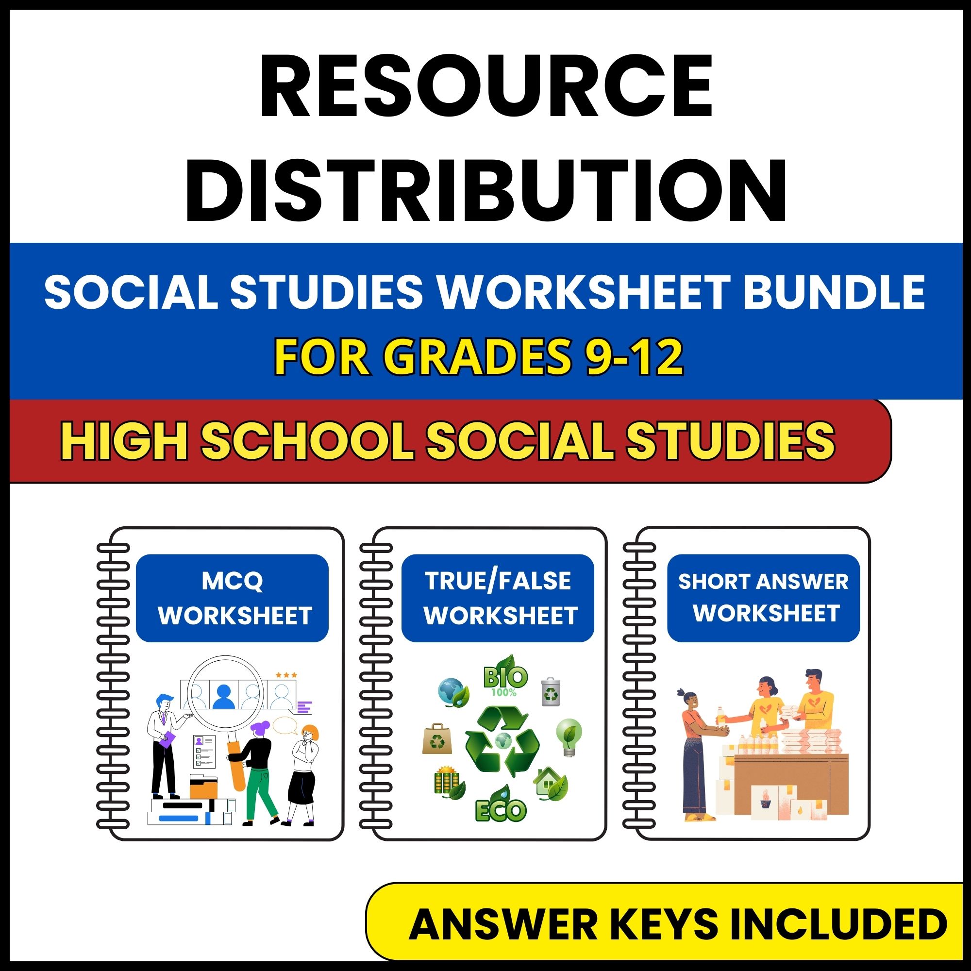 HS Social Studies | Resource Distribution | 3 Worksheets | Grade 9-12