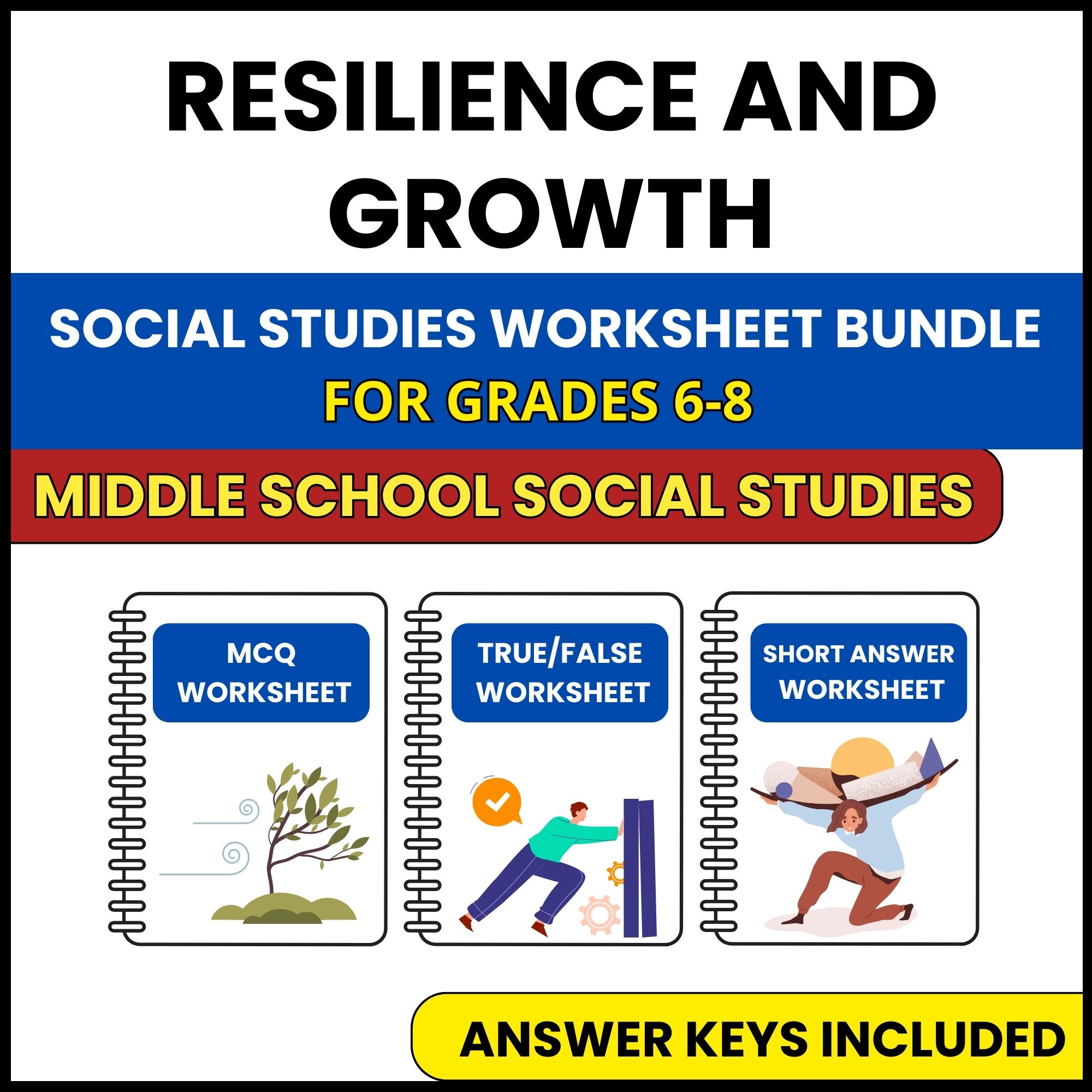 MS Social Studies | Resilience and Growth | 3 Worksheets | Grade 6-8