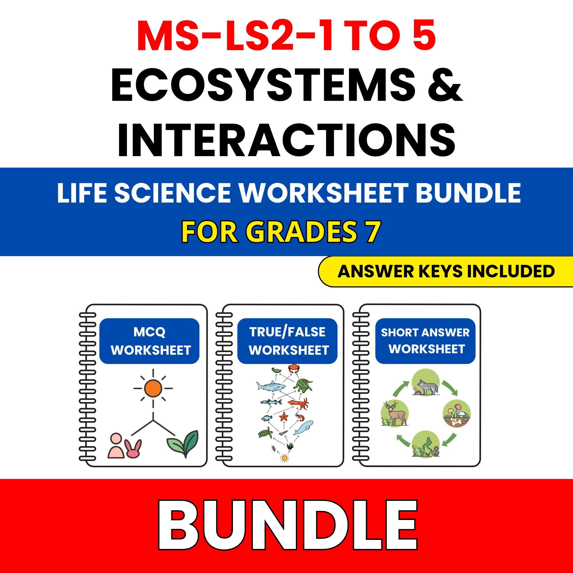 MS NGSS Life Science | Ecosystems | 45 Worksheets BUNDLE | Grade 7
