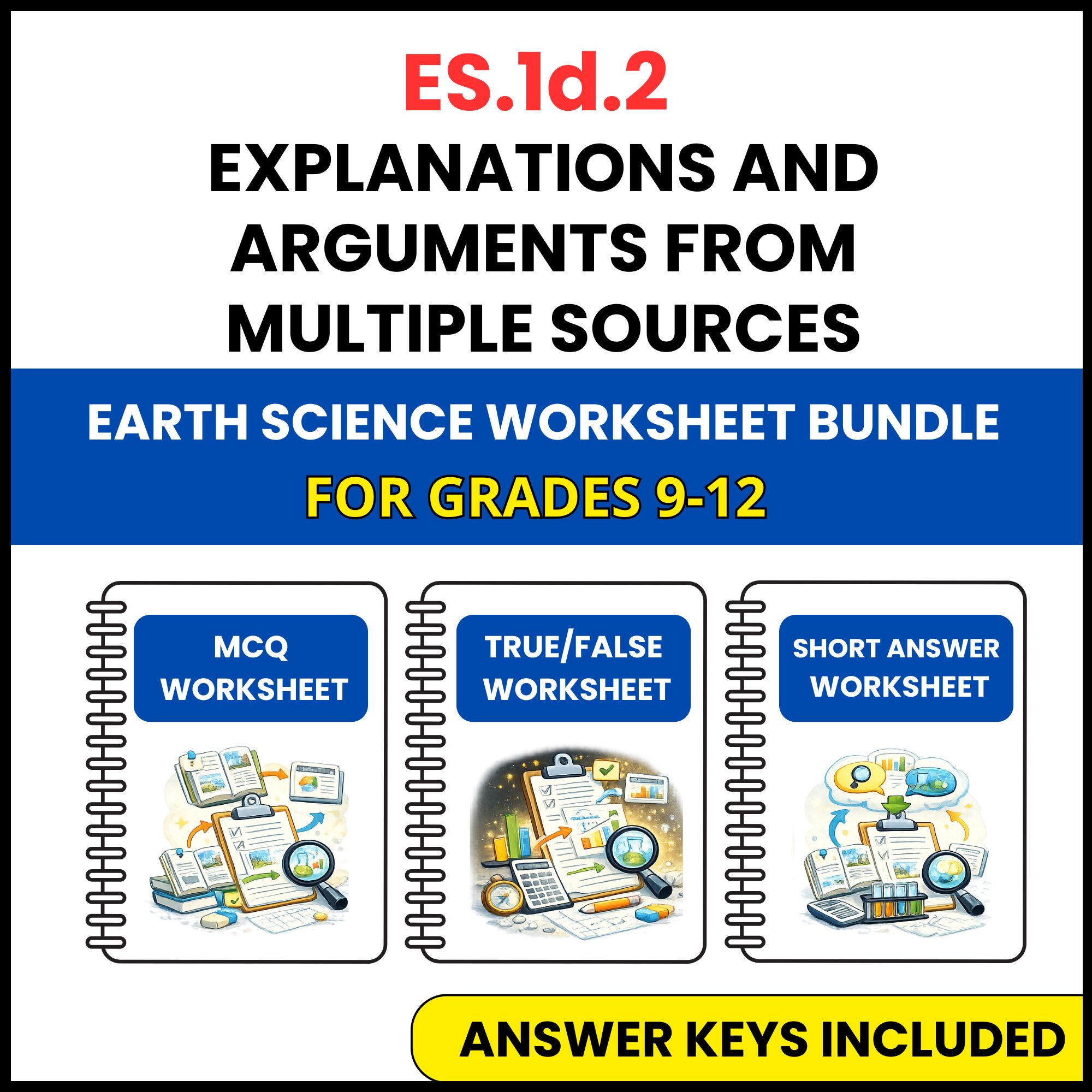 VA SOL Earth Science | Explanations and Arguments | 3 Worksheets | Grade 9-12