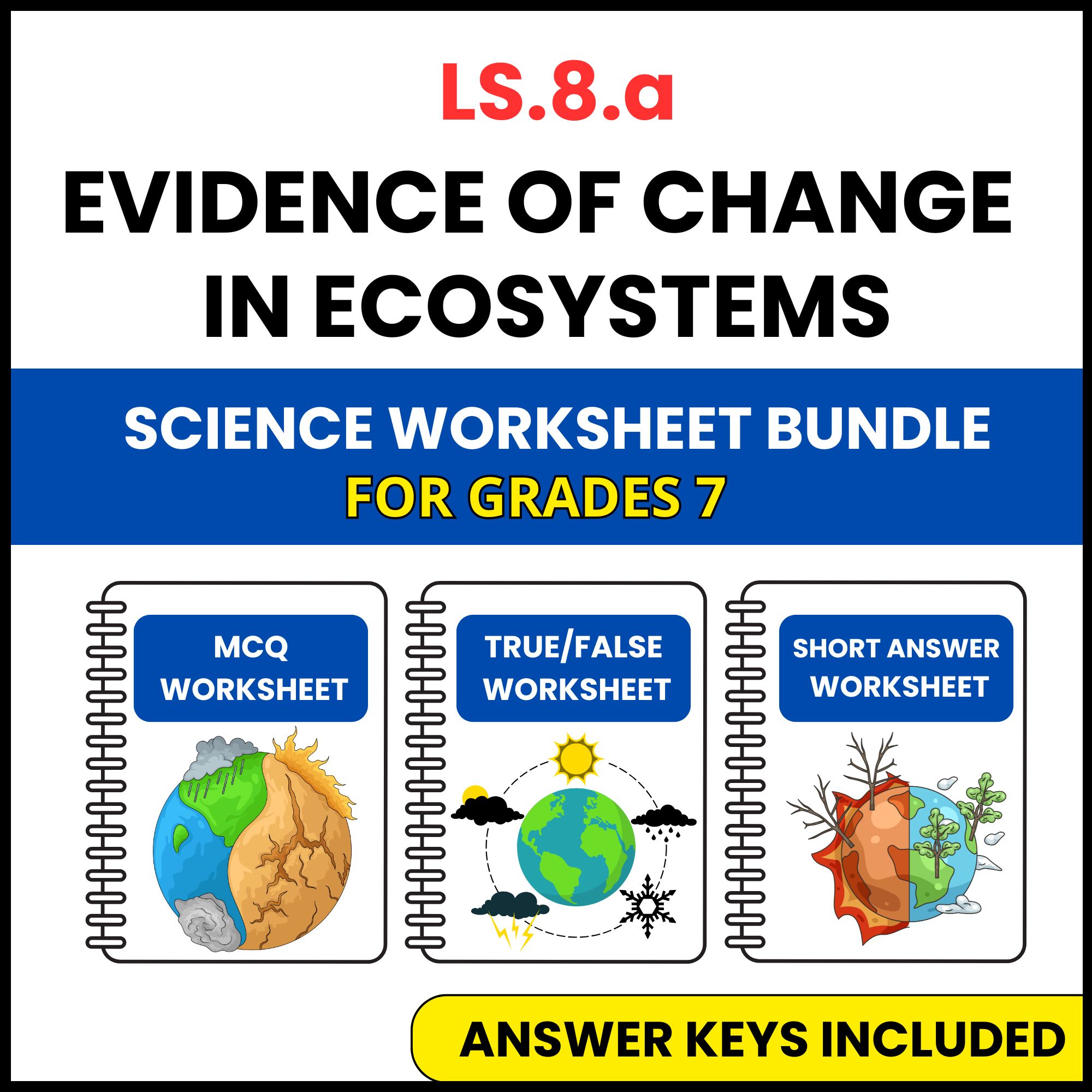 VA SOL Life Science | Evidence of Change in Ecosystems | 3 Worksheets | Grade 7