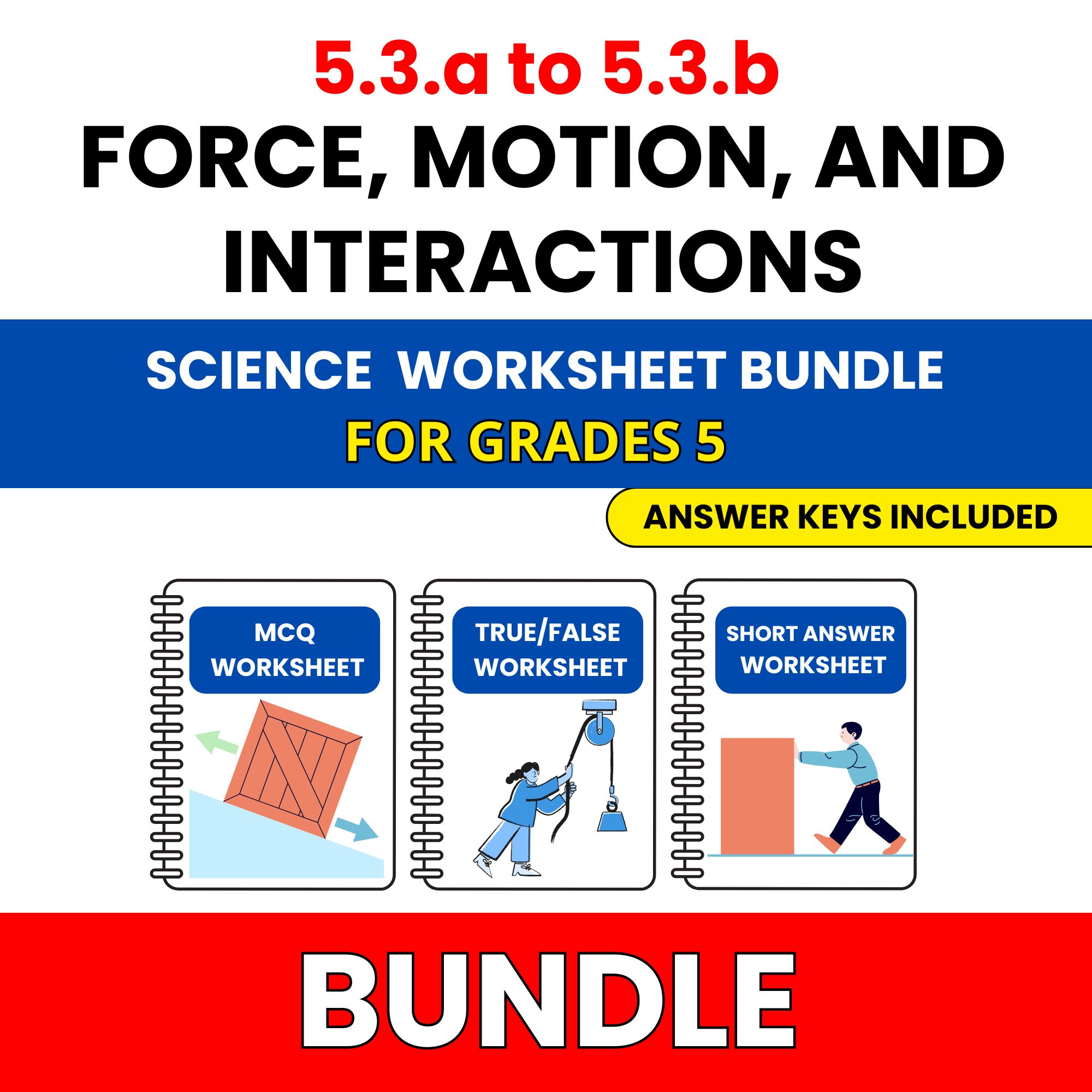 VA SOL Science | Force, Motion | 45 Worksheets BUNDLE | Grade 5