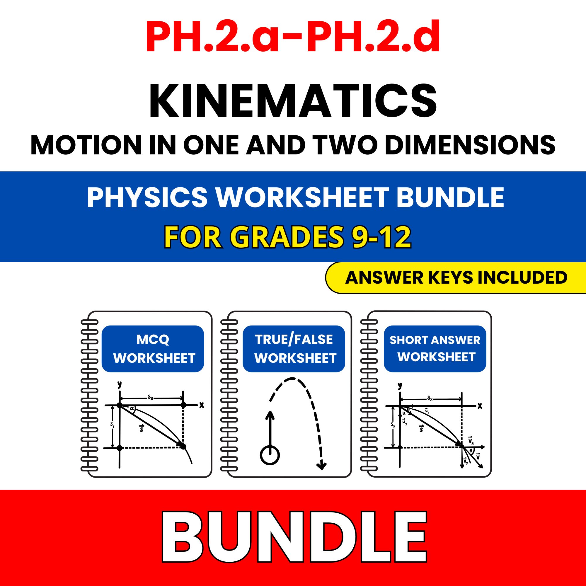 VA SOL Physics | Kinematics Motion in One | 45 Worksheets BUNDLE | Grade 9-12
