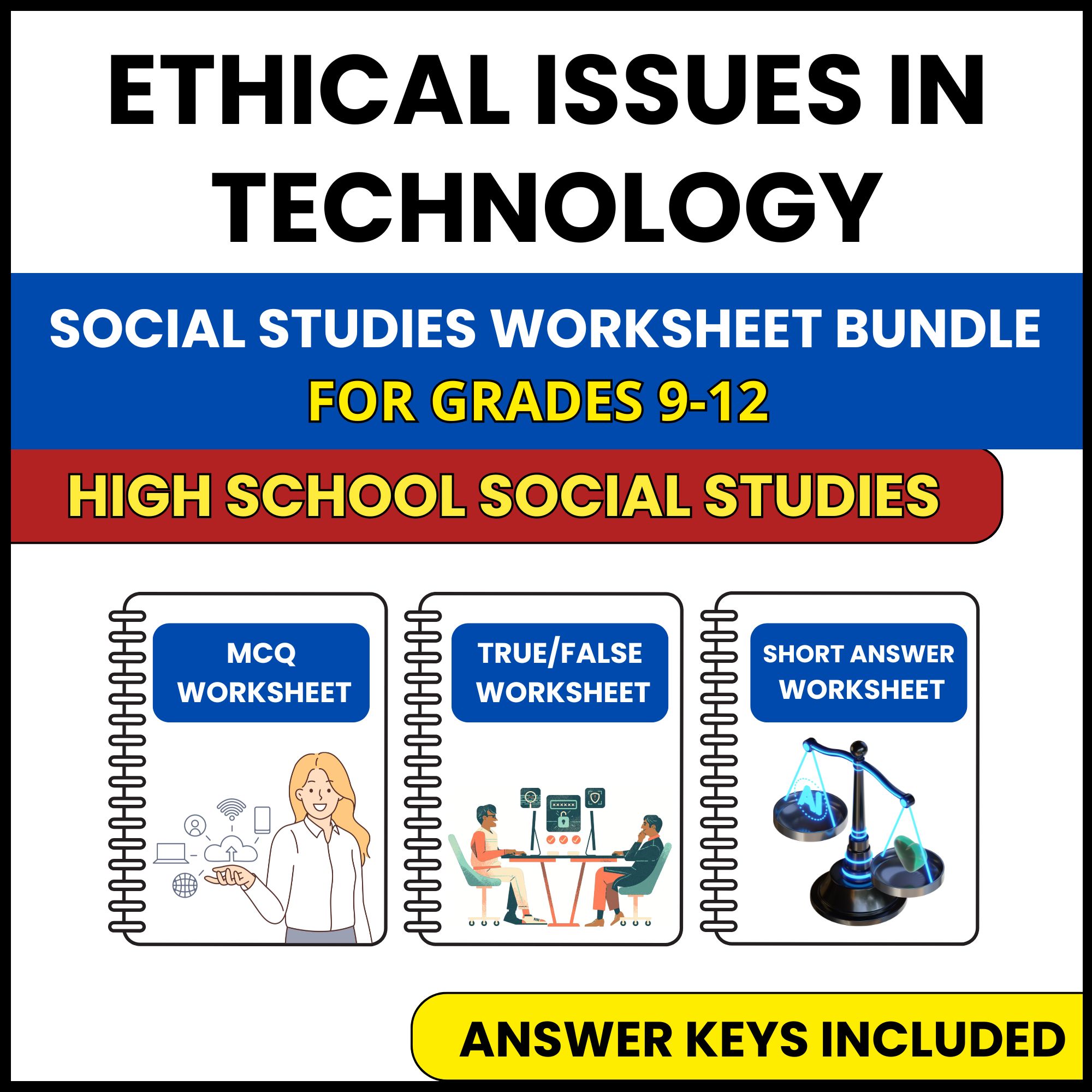 HS Social Studies | Ethical Issues in Technology | 3 Worksheets | Grade 9-12
